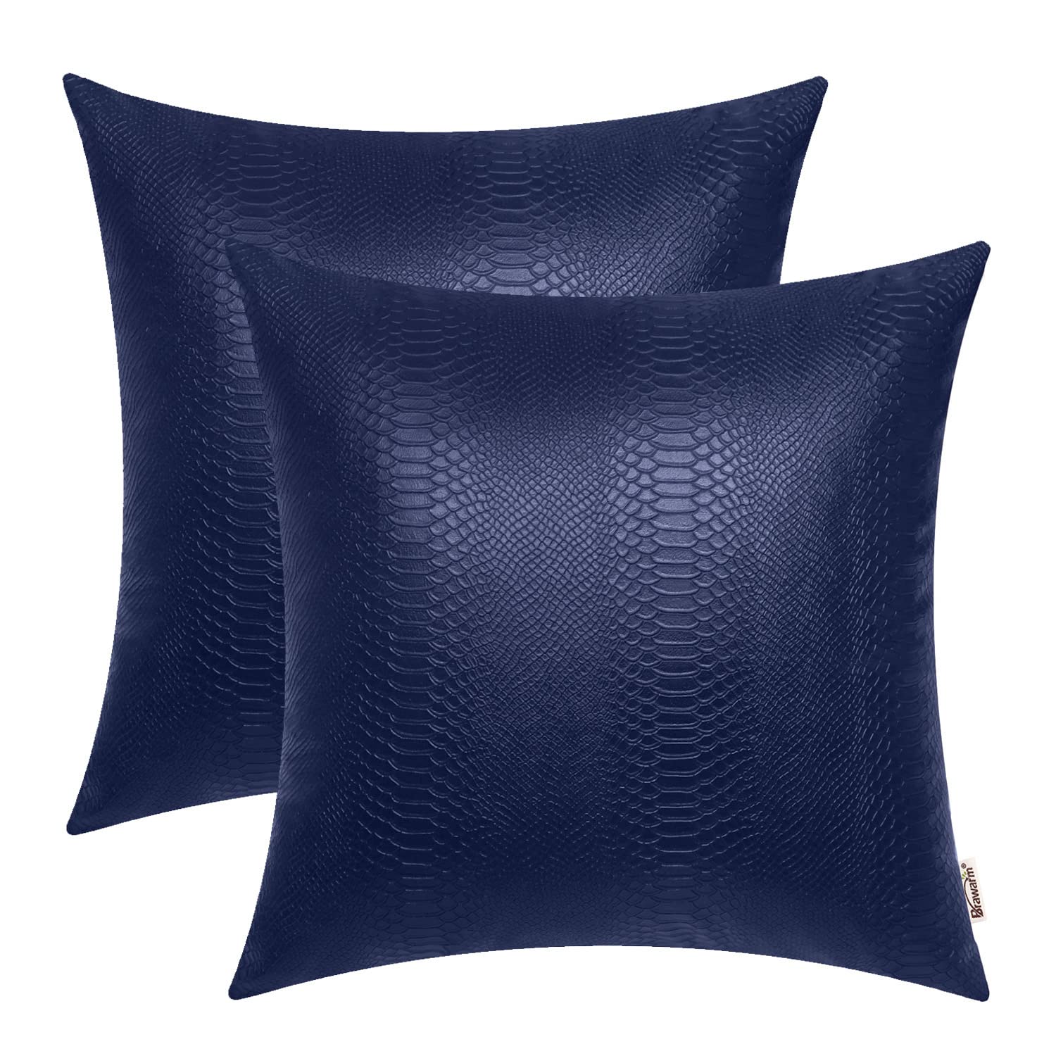 Brawarm Navy Blue Leather Throw Pillows 22 X 22 Inches, Snake Leather Pillow Covers Pack Of 2, Faux Leather Decorative Pillow Co