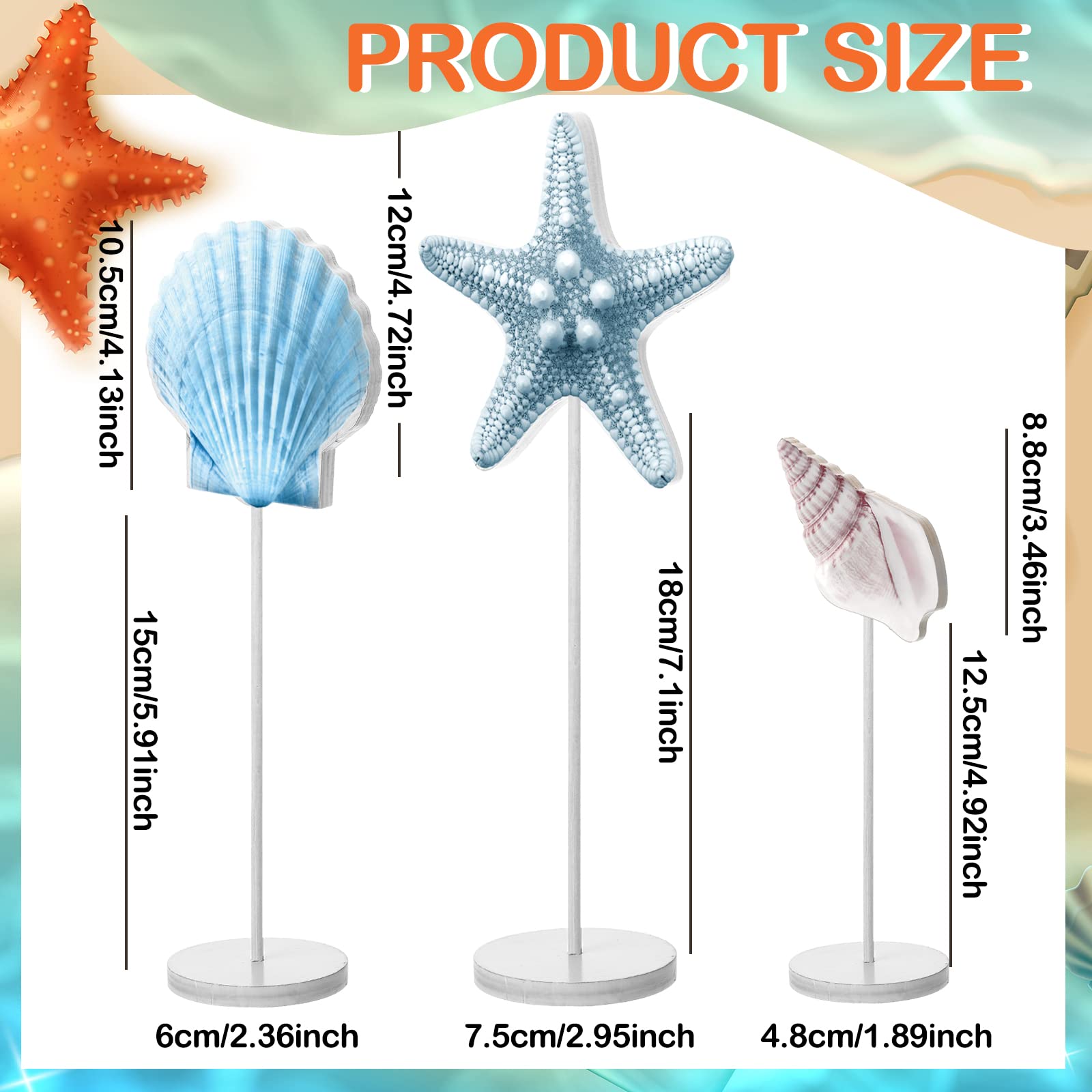 3 Pieces Summer Beach Ocean Theme Ornament Tabletop Nautical Coastal Decoration For Home Rustic Wooden Table Sign Tall Standing