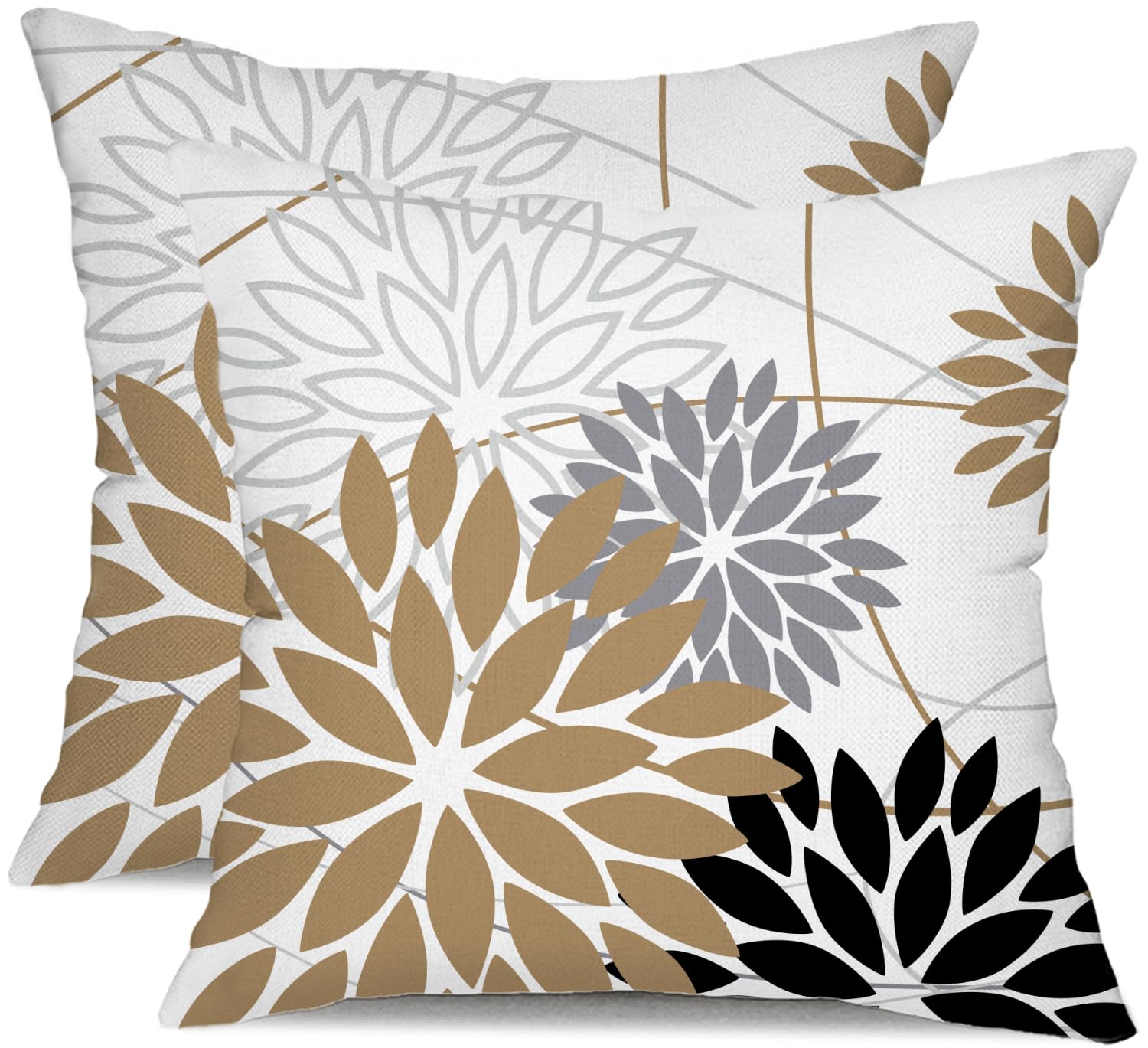 Brown And Black Floral Pillow Covers 18X18 Set Of 2 Outdoor Waterproof Decorative Throw Pillows Summer Pillow Covers Polyester C