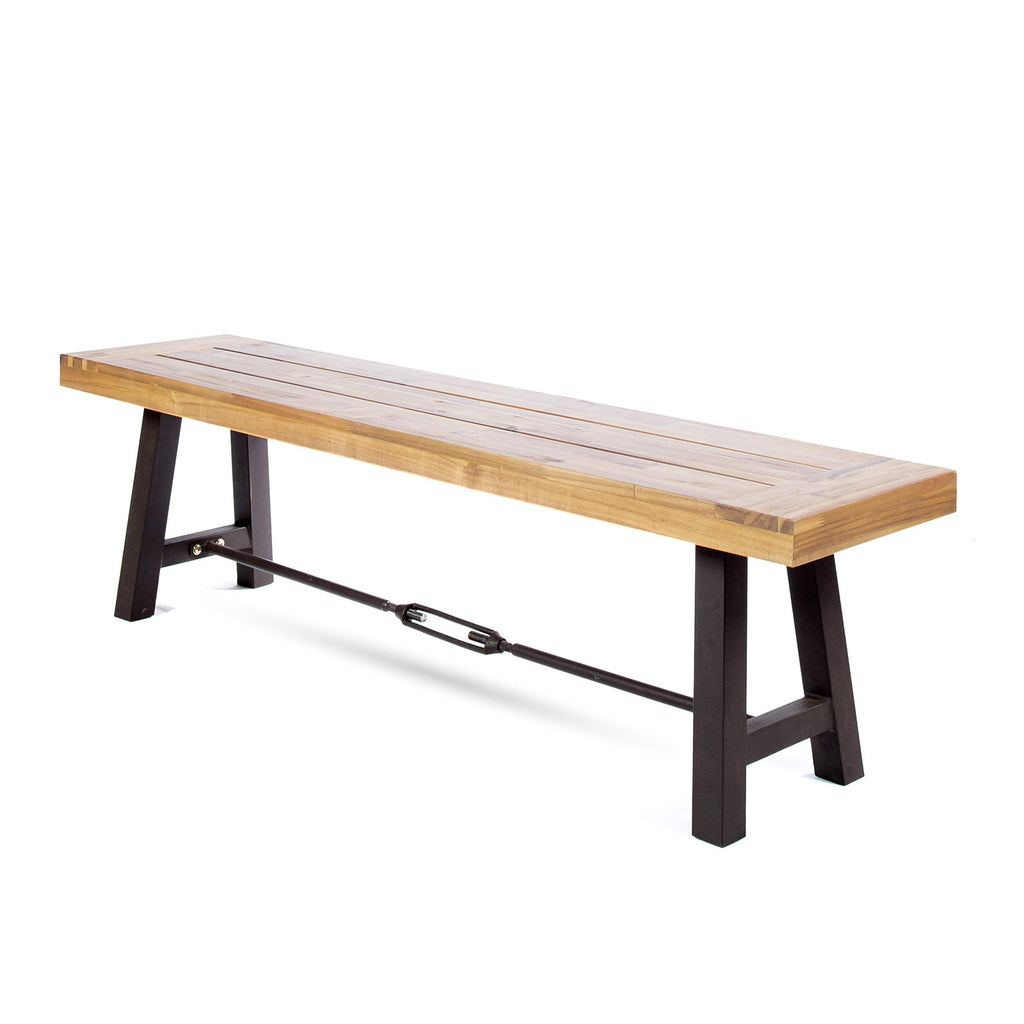 Christopher Knight Home Catriona Outdoor Acacia Wood Bench With Metal Accents, Teak Finish / Rustic Metal 14. 50 X 63 X 17. 75 Inches