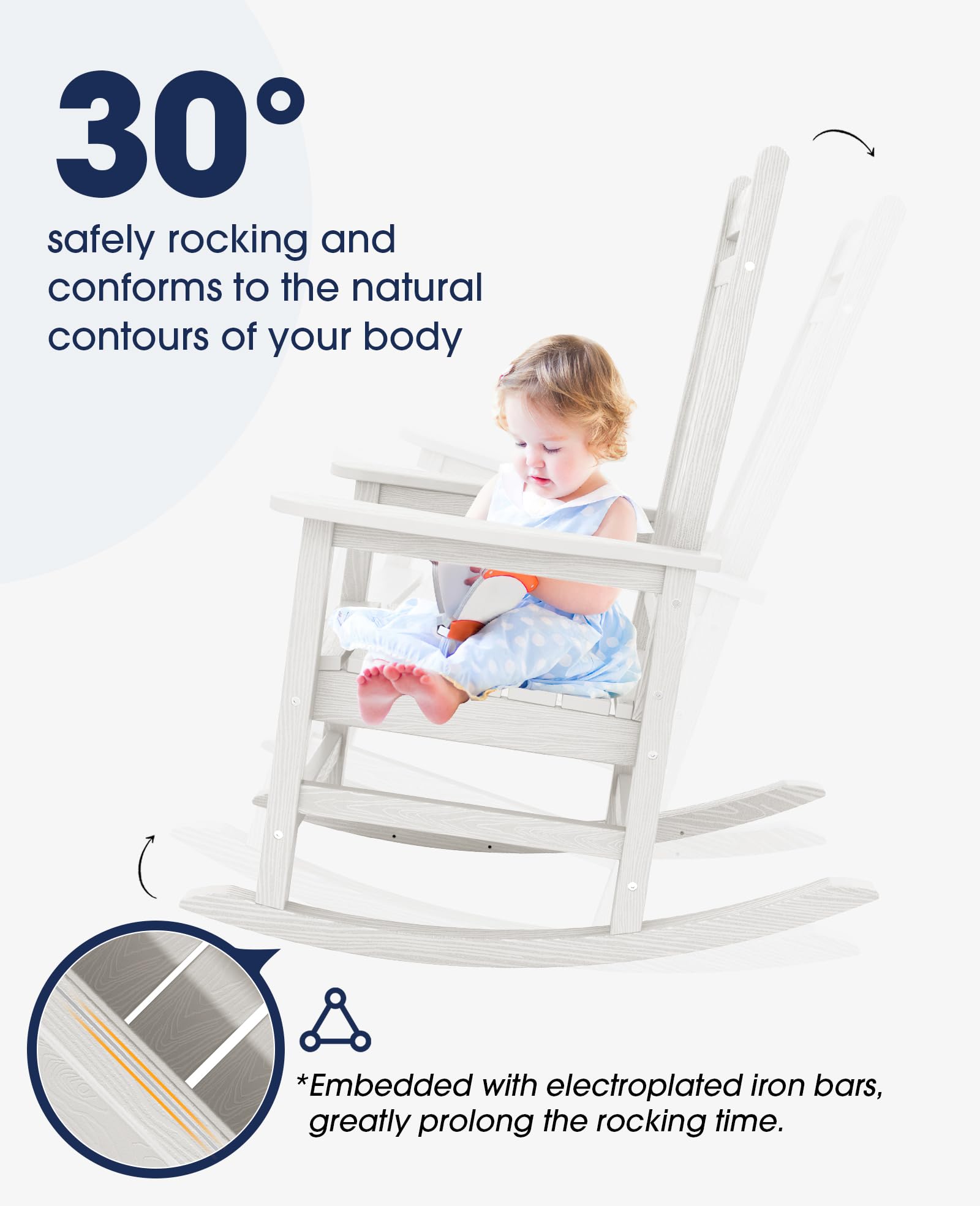 Kingyes Outdoor Rocking Chair, Pearl White