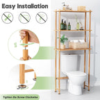 Amazerbath Over The Toilet Storage Shelf Bamboo, 3-Tier Over Toilet Organizer Rack, Freestanding Above Toilet Shelf For Bathroom, Laundry, Space Saver, Natural Color