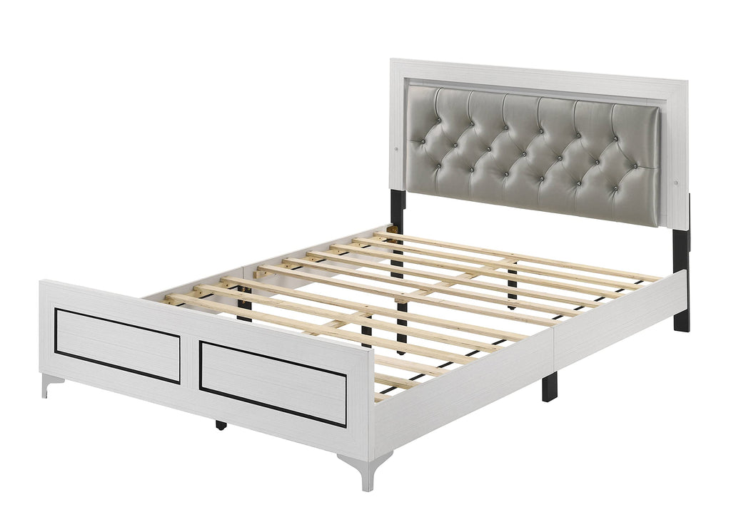 Acme Casilda Faux Leather Tufted Eastern King Bed with LED in Gray and White