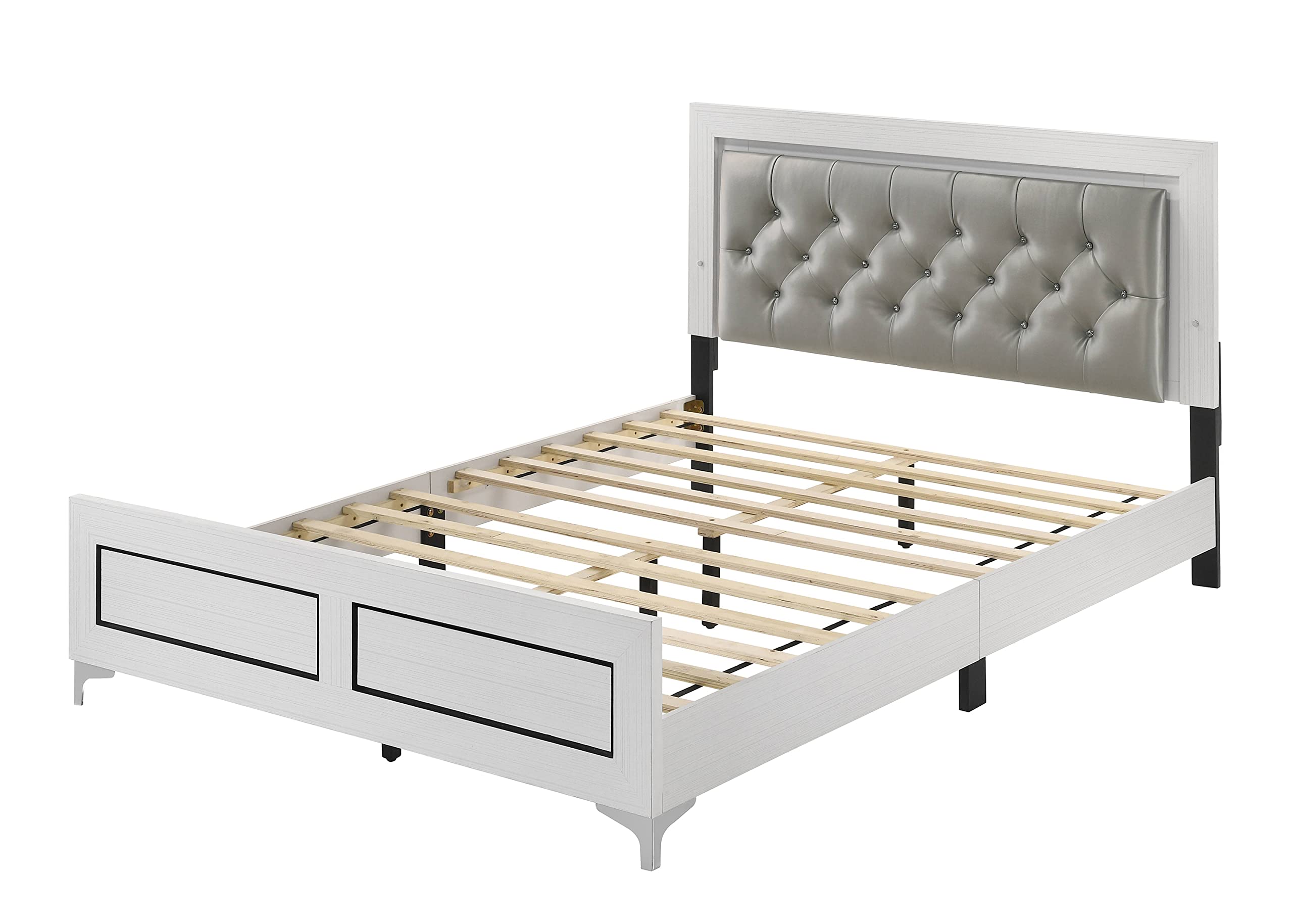 Acme Casilda Faux Leather Tufted Eastern King Bed with LED in Gray and White