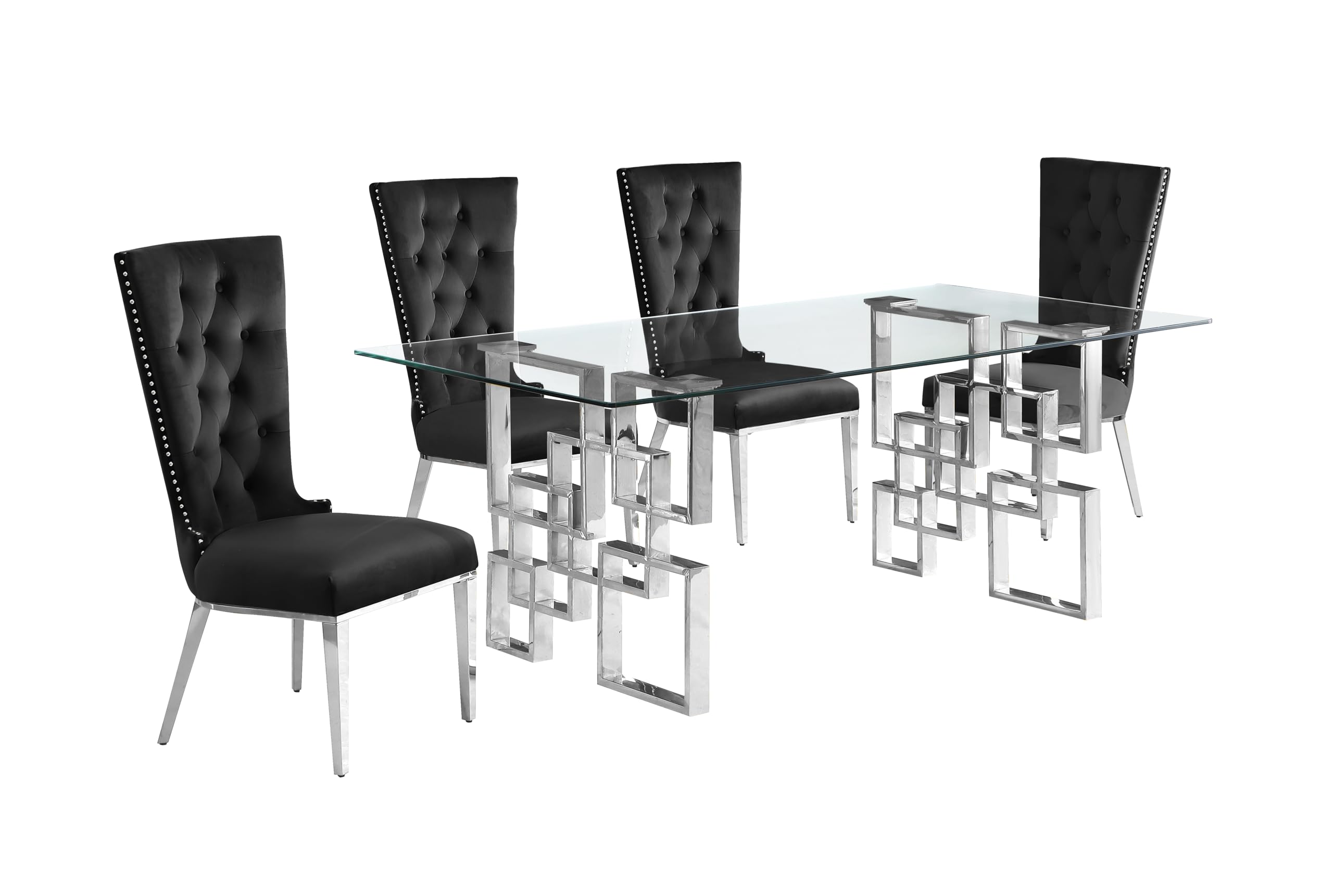 Best Quality Furniture D221-4Sc330 Dining, 5-Piece Set, Black/Silver