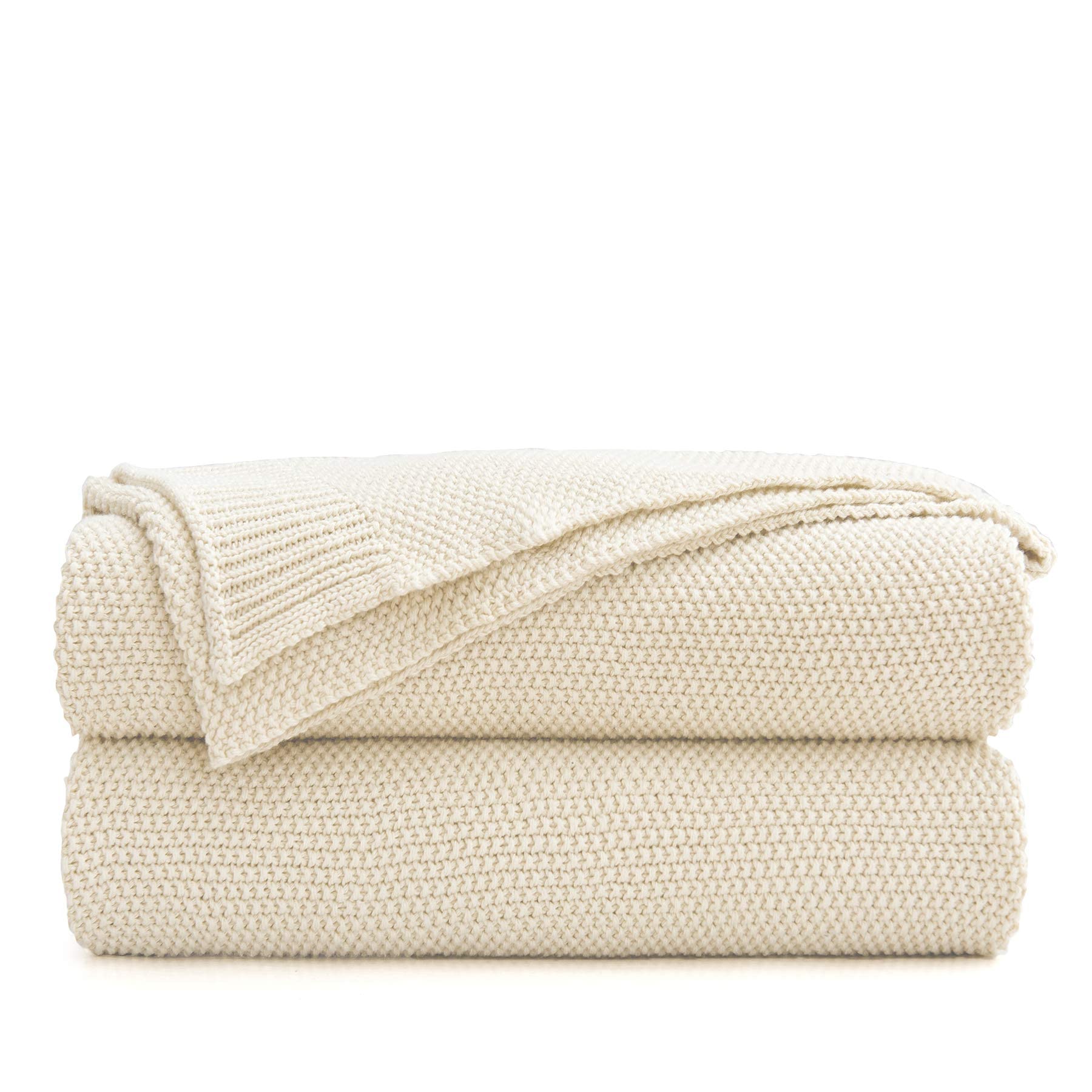 Longhui Bedding Cream Cotton Cable Knit Throw Blanket For Couch Sofa Bed, Home Decorative Throws, Lightweight Woven Throw Blanke