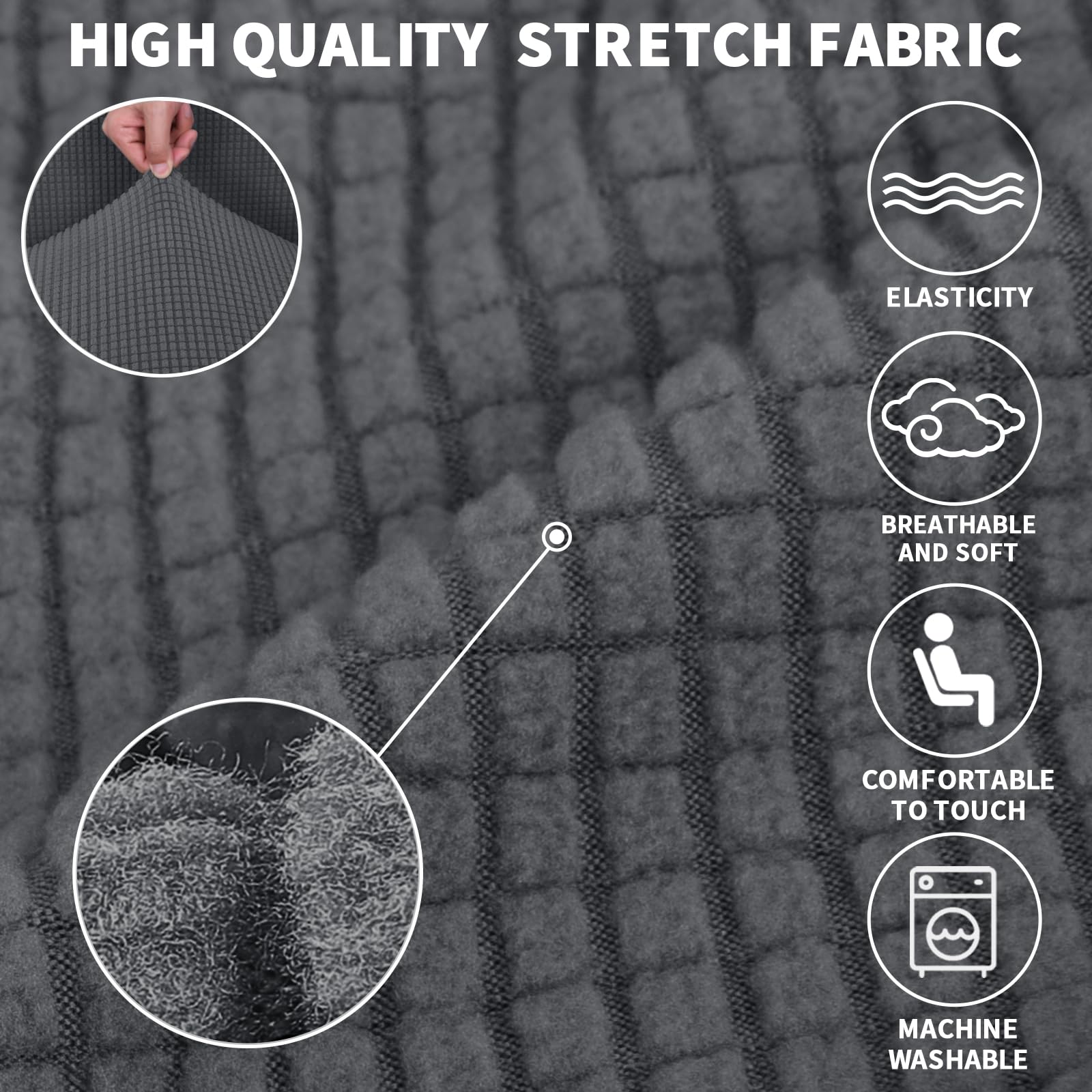 Jiviner High Stretch Couch Covers For 3 Cushion Couch, 1-Piece Jacquard Sofa Slipcovers Fitted Washable Sofa Covers With Elastic Bottom Furniture Protector For Kids Pets (Sofa, Grey)