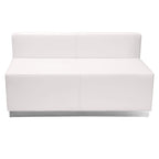 Flash Furniture HERCULES Alon Series White LeatherSoft Loveseat with Brushed Stainless Steel Base