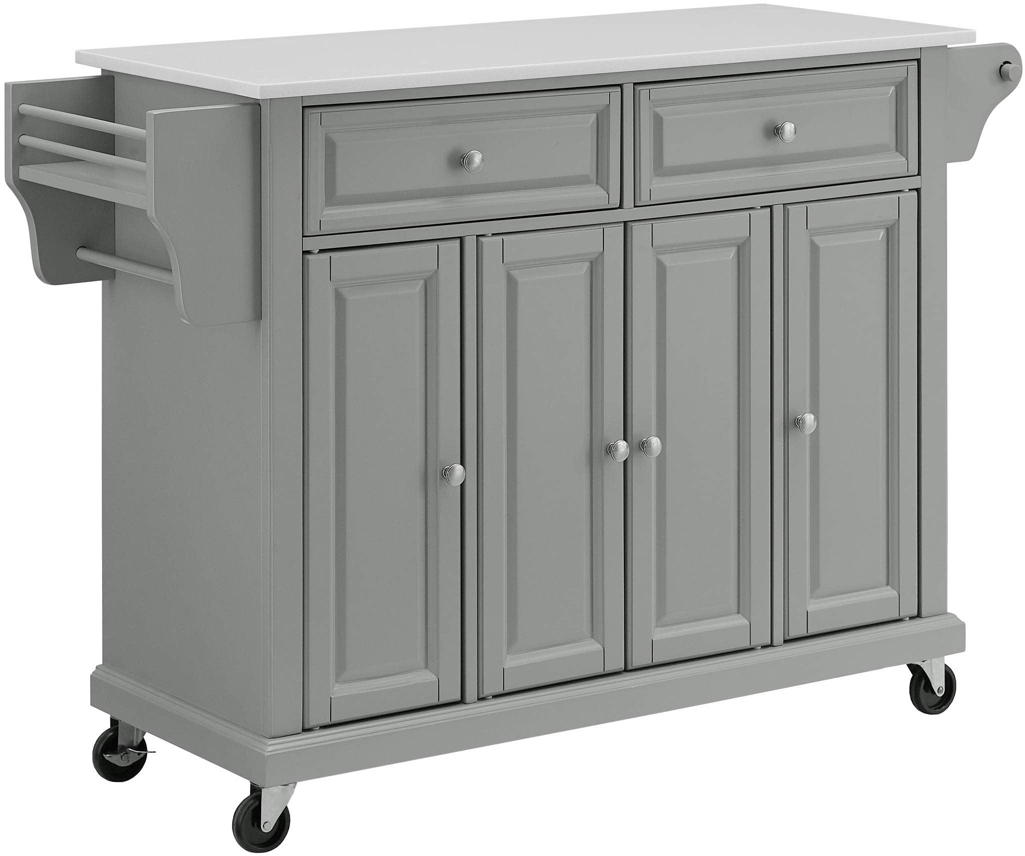 Crosley Furniture Full Size Stone Top Rolling Kitchen Island Storage Cart, Microwave Stand, Spice Rack, Gray
