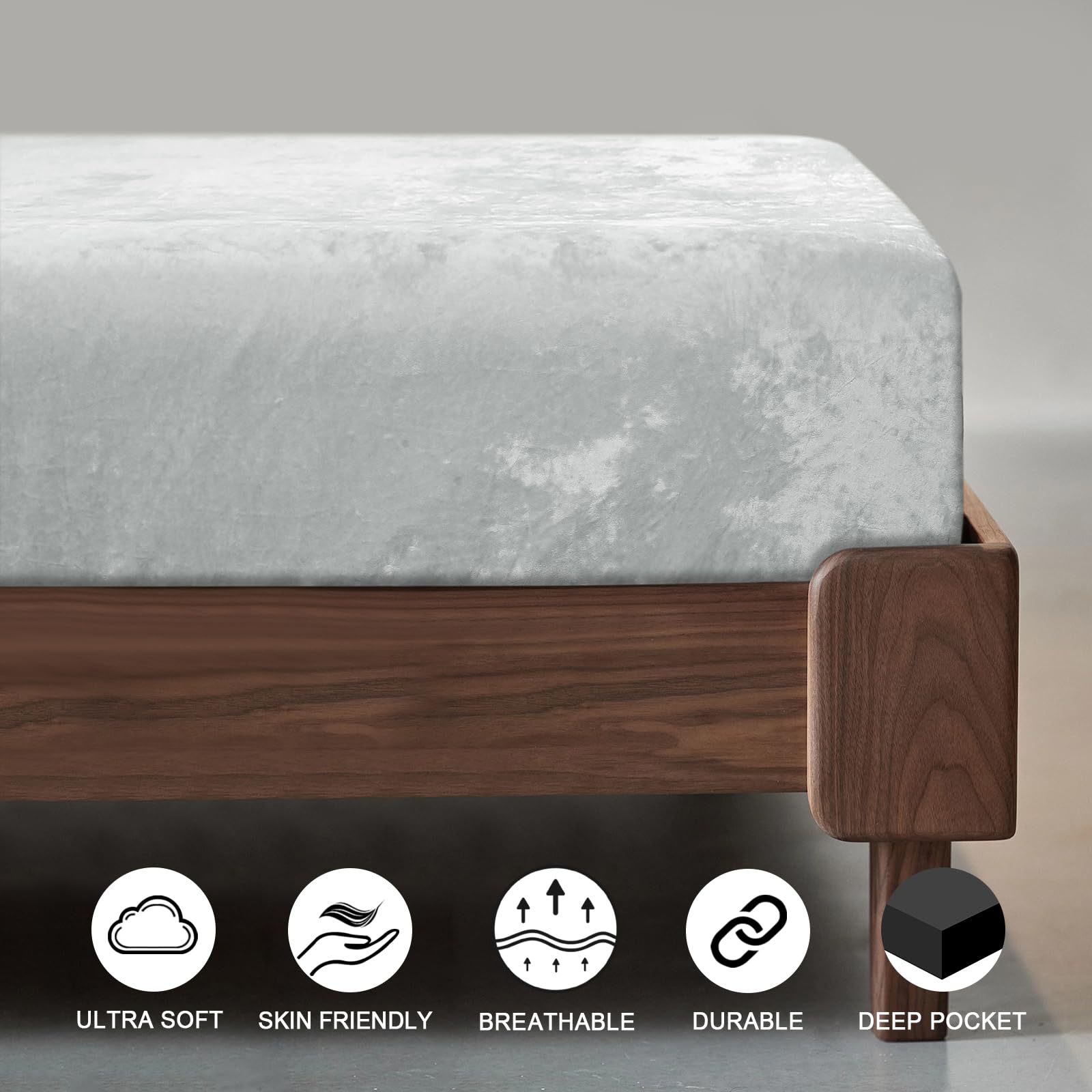 Phf Truly Velvet Fitted Sheet Only Full Size, Luxury Super Soft Cozy Comfy Fleece Bottom With 15' Deep Pocket, Suitable For Fall Winter And Spring, No Pillowcases, Sliver Grey