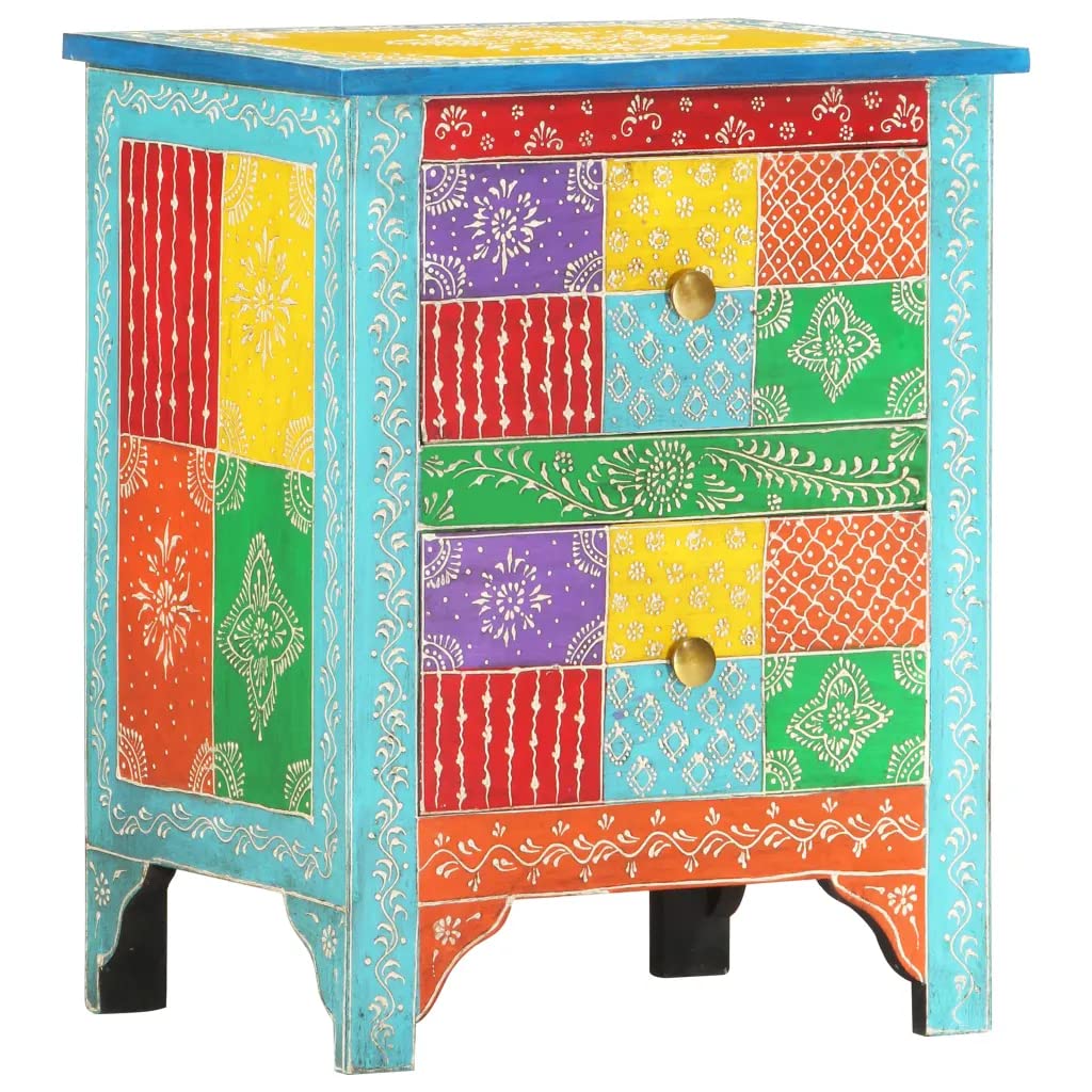 vidaXL Hand Painted Bedside Cabinet 15.7&quot;x11.8&quot;x19.7&quot; Solid Mango Wood