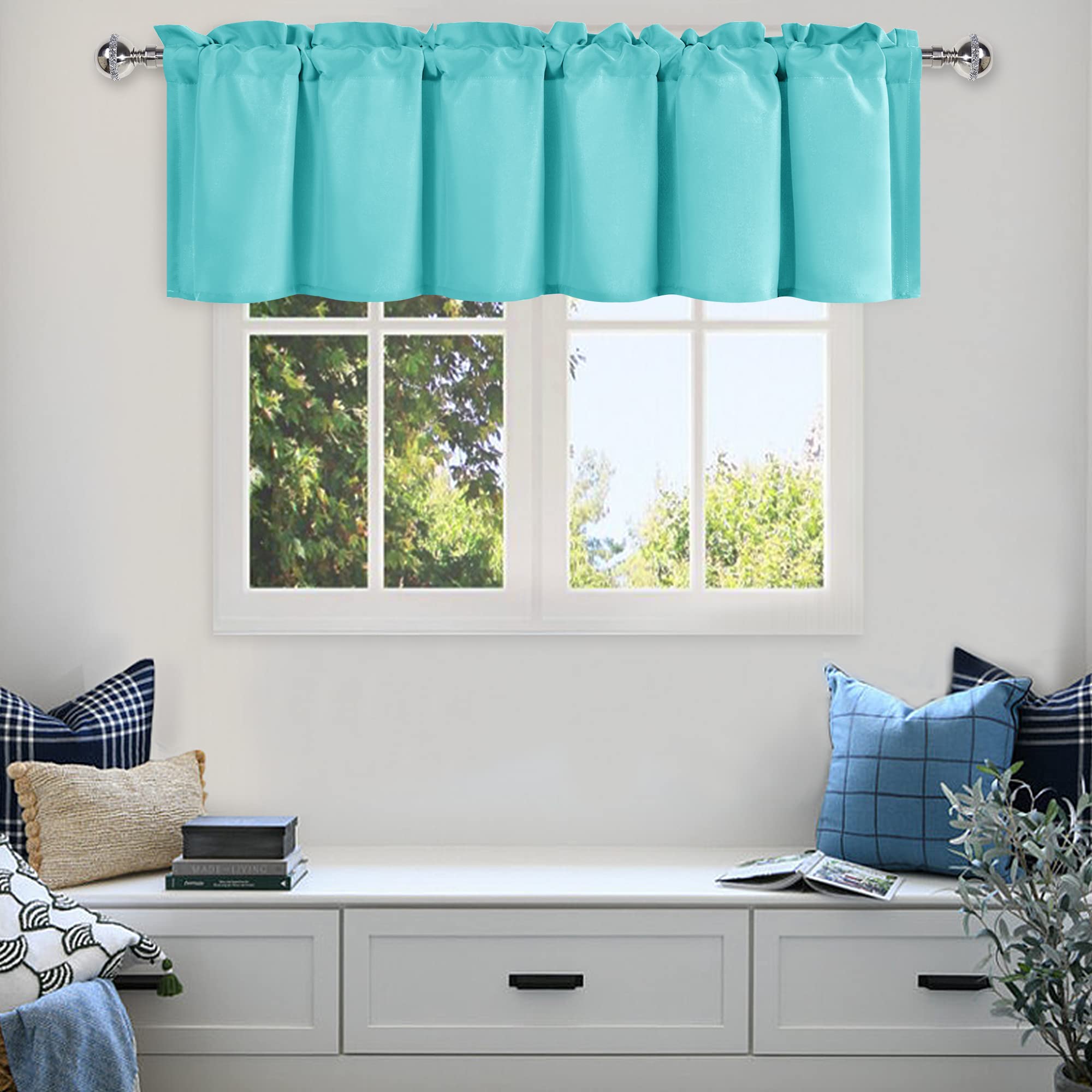 DWCN Valance Curtains for Living Room, Kitchen Valance Solid Short Topper, Rod Pocket Basement Curtain for Window Treatment, 1 P