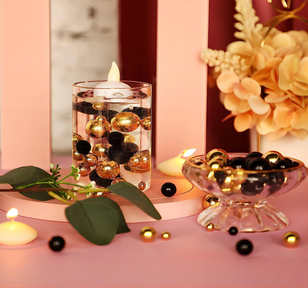 Black Gold Vase Filler Pearls | Black Gold Floating Pearls | 150 Pcs Black Gold Pearls Bead For Centerpieces Vases, Black Gold N