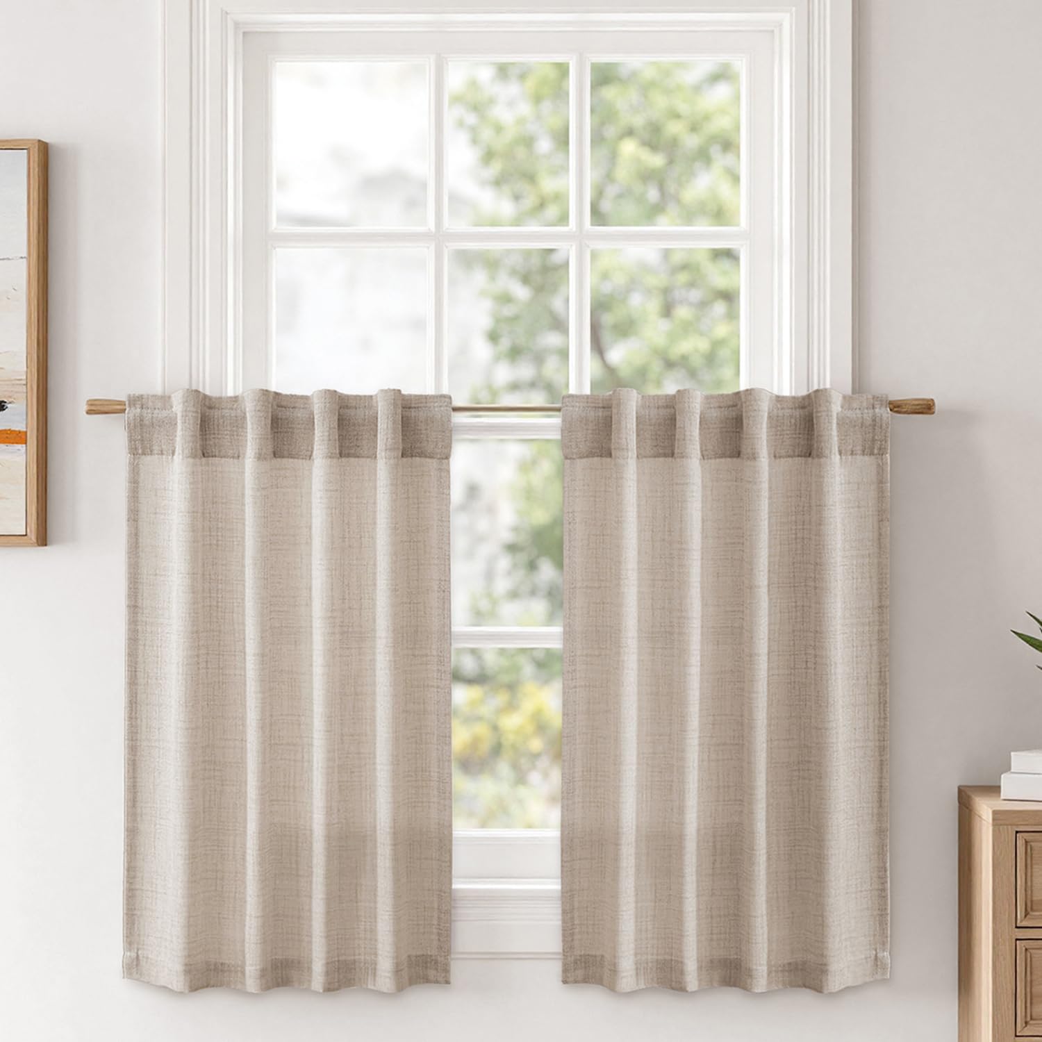 MIULEE Cafe Curtains Back Tab 24 Inch Length Light Filtering Small Drapes, Farmhouse Short Semi Sheer Linen Curtain for Kitchen 