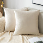 EMEMA Pack of 2 Velvet Pillow Covers Decorative Square Pillowcase Soft Solid Cushion Case for Sofa Bedroom Car 16x16 Inch Cream 
