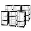 Sterilite 6 Pack 3 Drawer Storage Cart, Plastic Medium Organizer with Wheels, Black  Multipurpose Bin for Crafts, Accessories, 