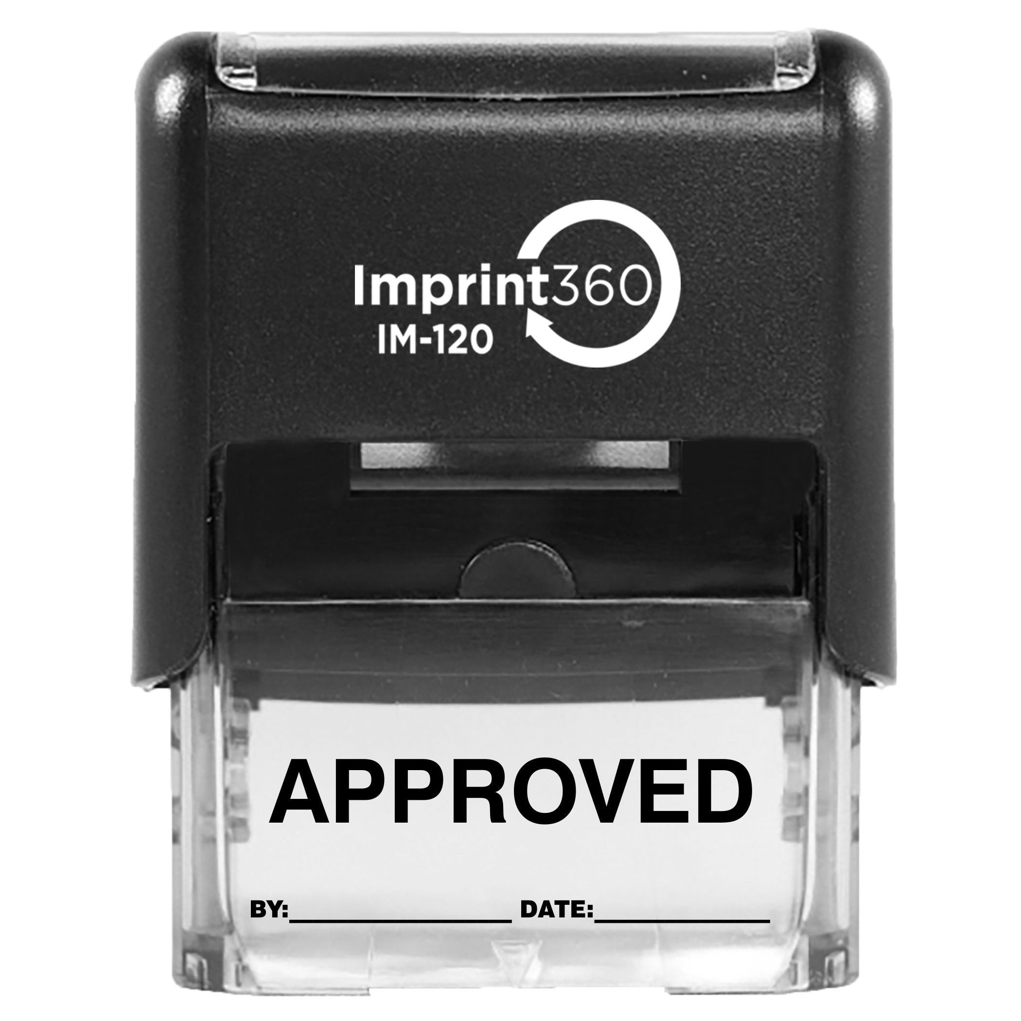 Supply360 As-Imp1102K - Approved Stamp With By: & Date:, Black Ink, Heavy Duty Commerical Self-Inking Rubber Stamp, 9/16' X 1-1
