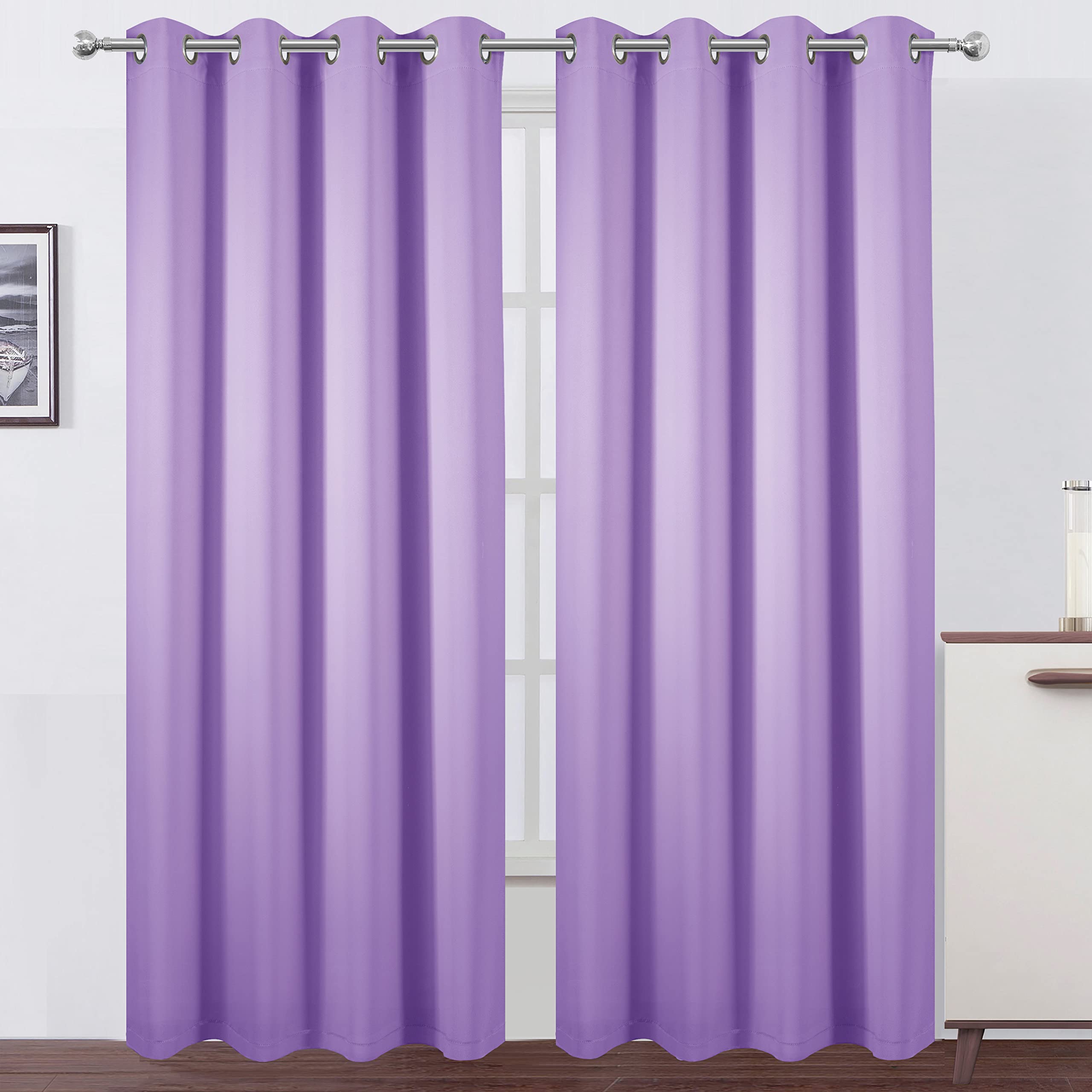 Lemomo 100% Blackout Curtains 52 X 95 Inch/Lavender Curtains 2 Panels With Black Lining Room Darkening Thermal Insulated Bedroom