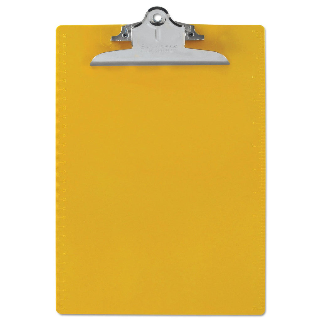Saunders Recycled Plastic Clipboard With Ruler Edge, 1' Clip Capacity, Holds 8.5 X 11 Sheets, Yellow