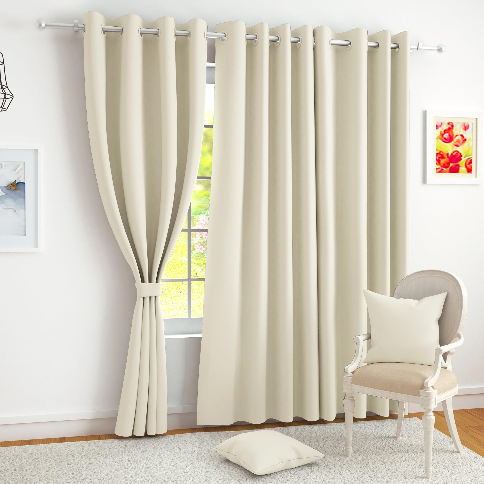 Story@Home 100% True Blackout Window Curtains 5 Feet Long Set Of 4 | Plain Design |Room Darkening Curtain | Thermal Insulated Cu