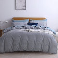 Jellymoni 100% Natural Cotton 3Pcs Striped Duvet Cover Sets,White Duvet Cover With Navy Blue Stripes Pattern Printed Comforter C