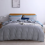 Jellymoni 100% Natural Cotton 3Pcs Striped Duvet Cover Sets,White Duvet Cover With Navy Blue Stripes Pattern Printed Comforter C