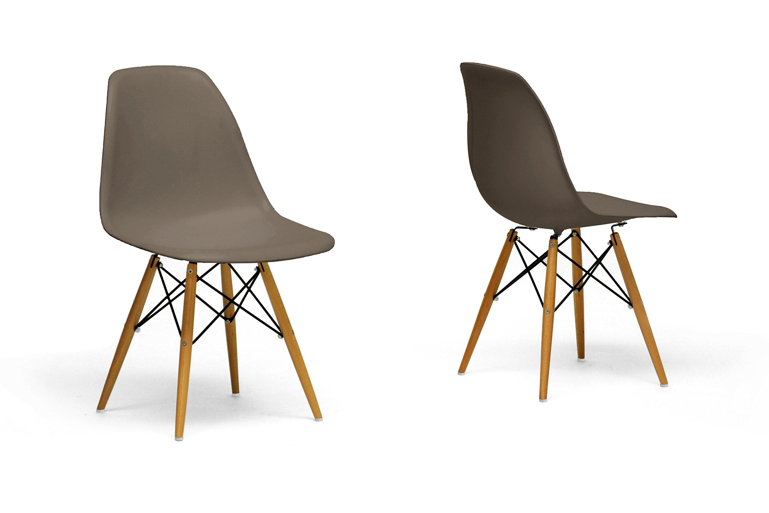 Baxton Studio Azzo Plastic Mid-Century Modern Shell Chair, Grey, Set Of 2