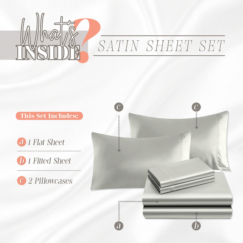 Elegant Comfort Luxurious 4-Piece Silky Satin Sheet Set, Skin And Hair Friendly, Wrinkle, Fade, Stain Resistant With Deep Pockets Fitted Sheet, Cooling Soft Satin Sheet Set, Queen, Light Jade