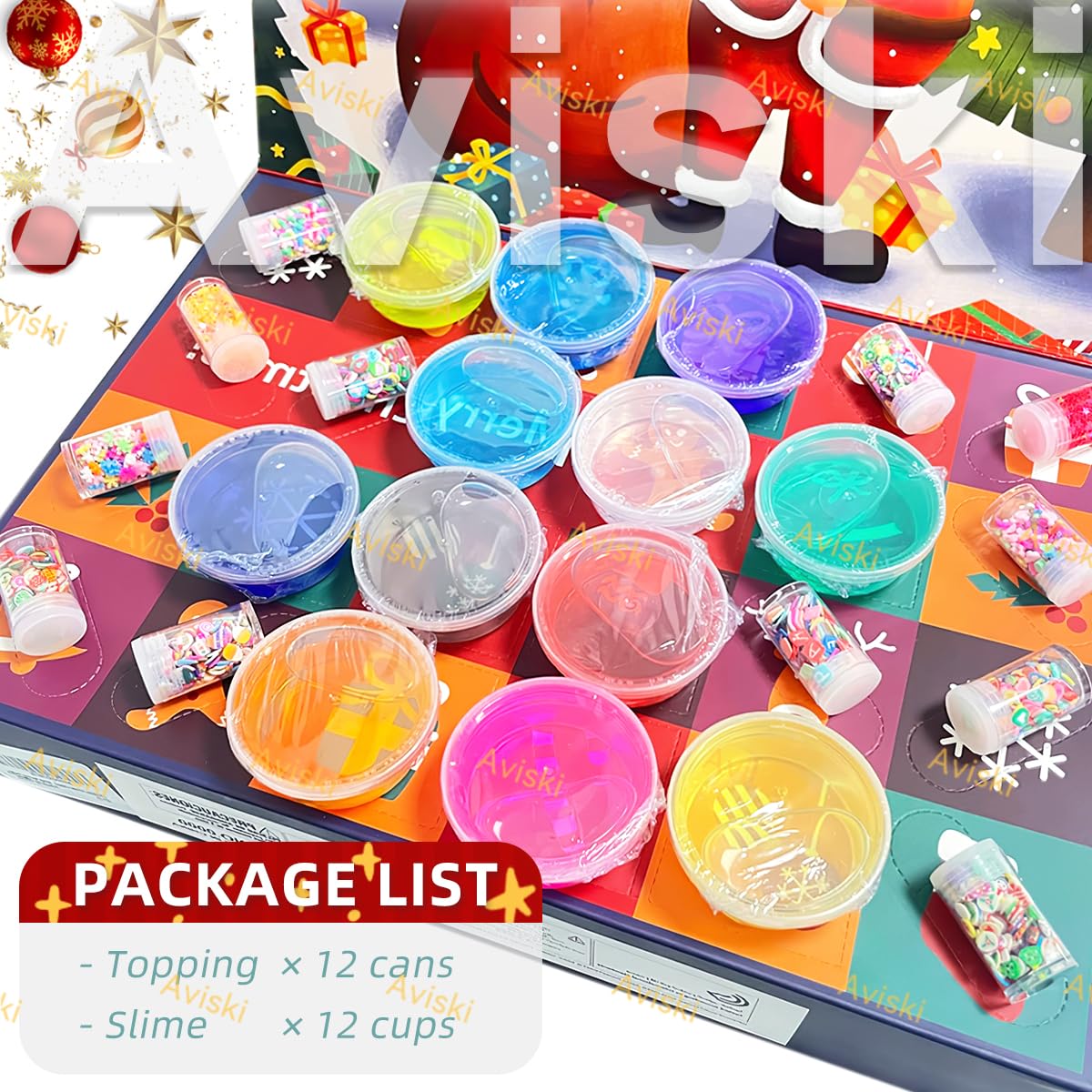 Christmas Fidget Advent Calendar 2024, Crystal Slime Holiday Surprise Gift Set, 24 Days Christmas Countdown Calendar Xmas Toys G