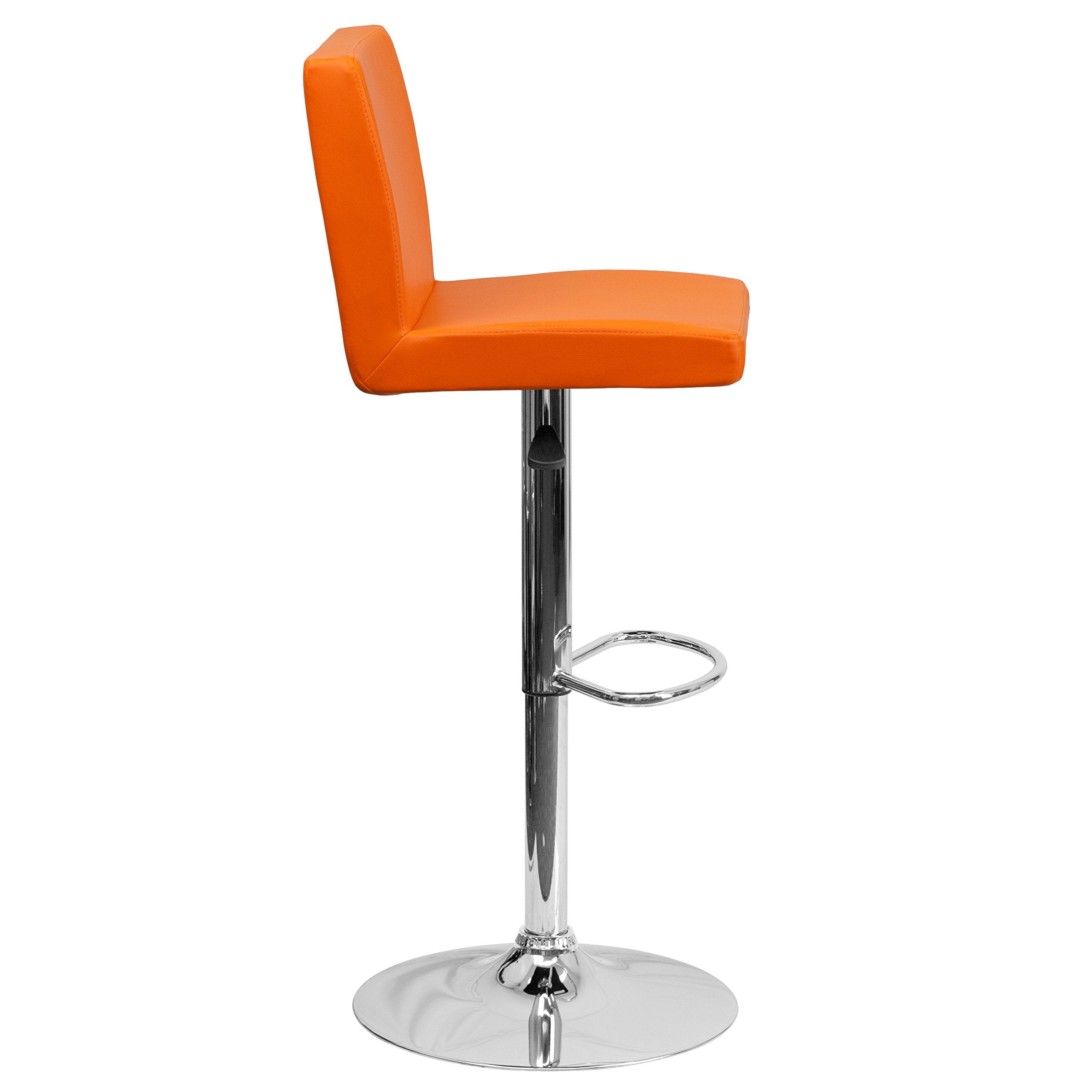 Flash Furniture Contemporary Vinyl Adjustable Height Barstool With Panel Back And Chrome Base, 1 Pack, Orange