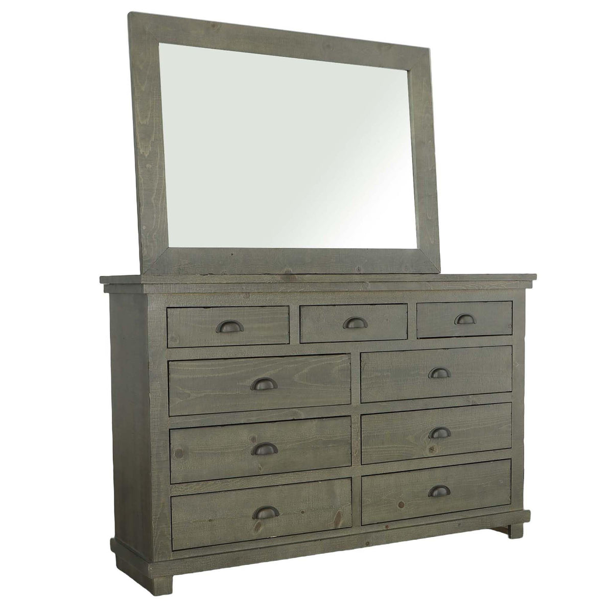 Progressive Furniture Willow Dresser With Mirror, 9 Drawer, Distressed Dark Gray