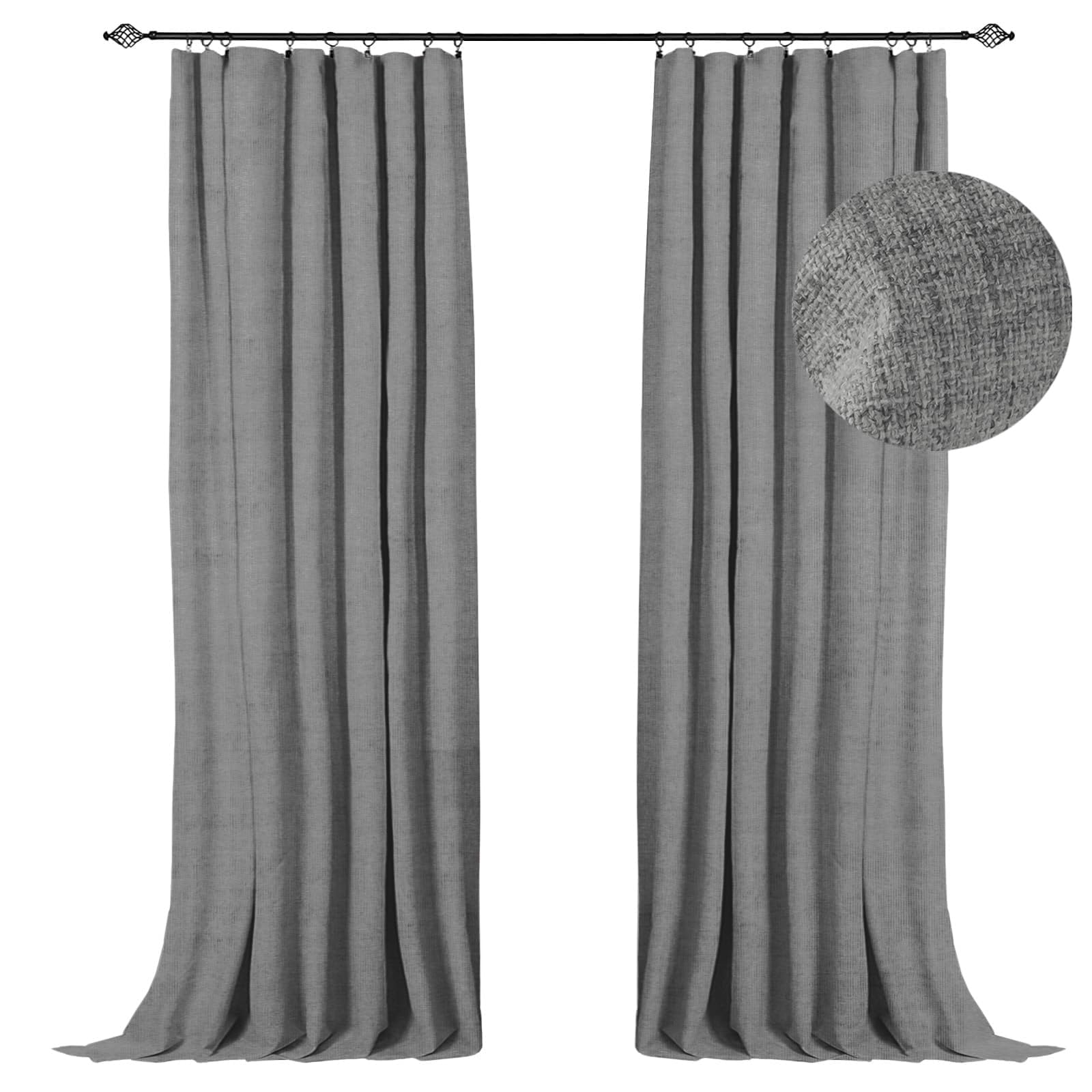 100% Blackout Shield Linen Blackout Curtains 120 Inches (10 ft) Long 2 Panels Set, Clip Rings/Rod Pocket Blackout Curtains, Blac