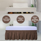 Purefit Wrap Around Ruffled Bed Skirt With Adjustable Elastic Belt - 22 Inch Drop Easy To Put On, Wrinkle Free Bedskirt Dust Ruffles, Bed Frame Cover For Queen, King And C-King Size Beds, Brown