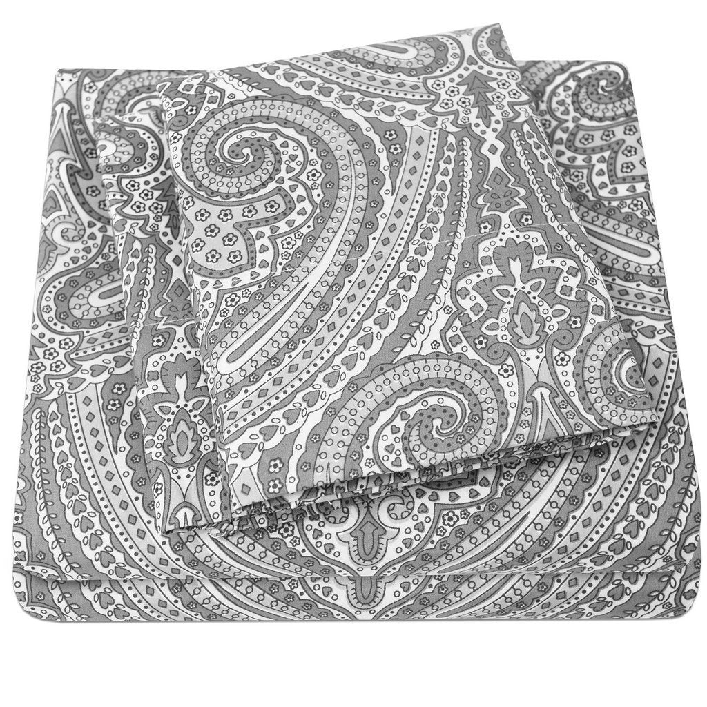 1500 Supreme Collection Twin Sheet Sets Paisley Gray - Luxury Hotel Bed Sheets And Pillowcase Set For Twin Mattress - Extra Soft