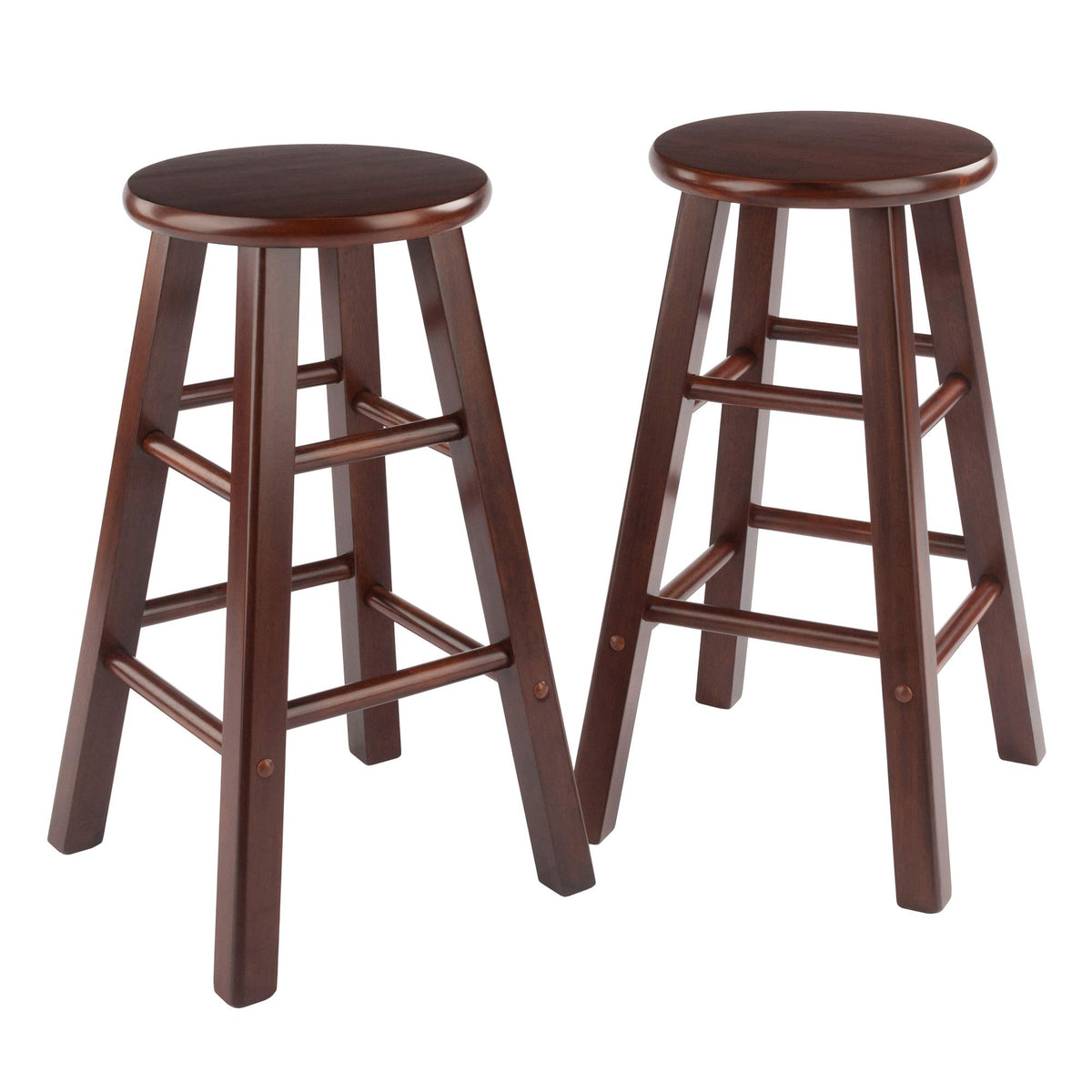 Winsome Element 2-Piece 24In Counter Stool Set, Walnut Finish, Solid Wood, Modern Design