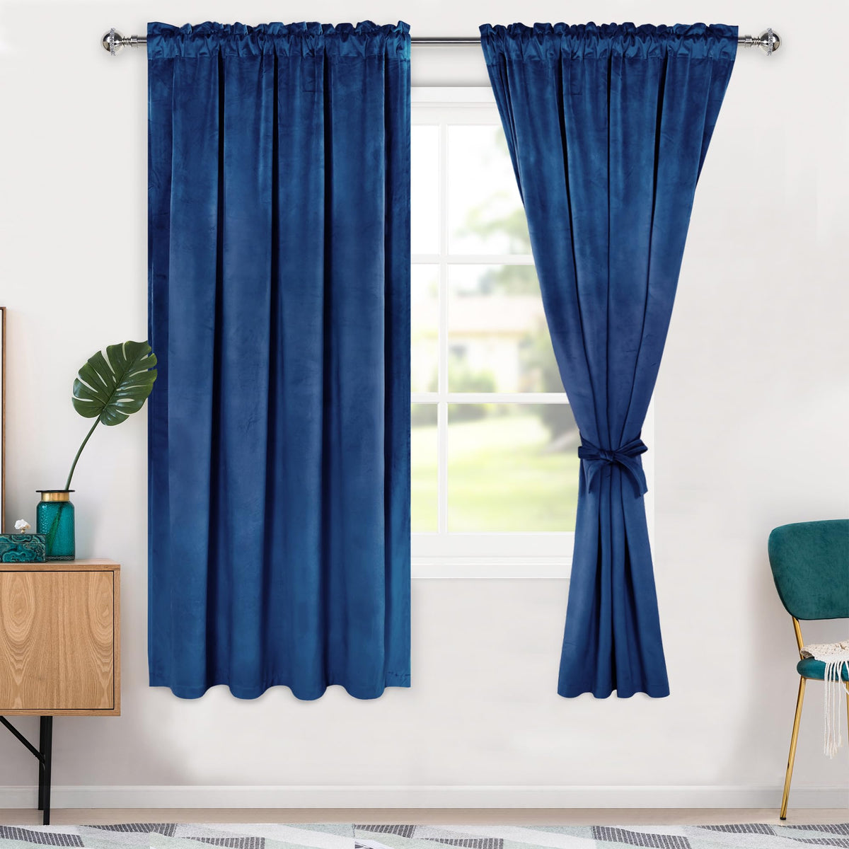 Hiasan Blue Velvet Curtains 72 Inches-Blackout Thermal Insulated Solid Soft Curtains For Bedroom Living Room Rod Pocket Room Dar