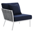 Modway Stance Outdoor Patio Woven Rope Aluminum, Small Sectional Sofa, White Navy