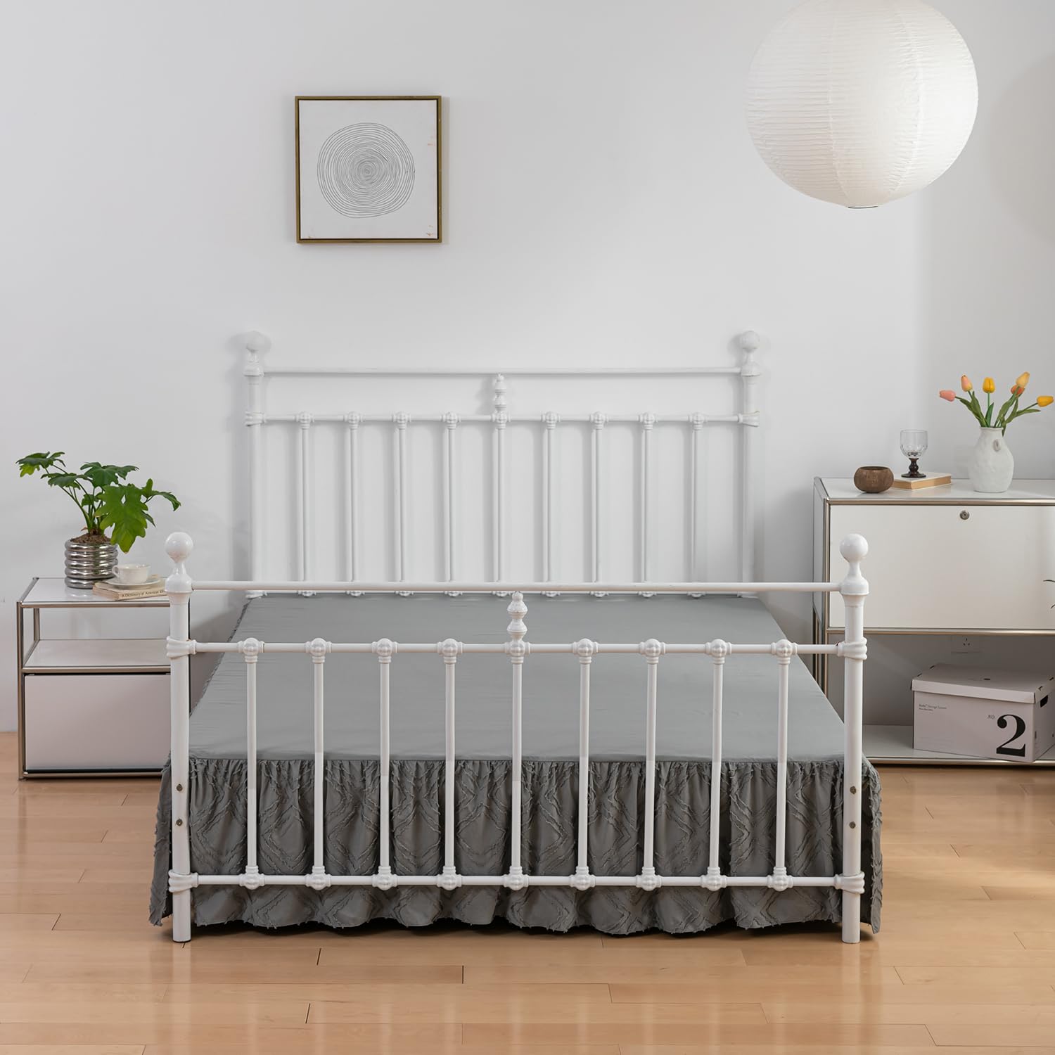 Tufted Bed Skirt Queen Size,Ruffled Bed Skirt With Split Corners, Queen Bed Skirt 14 Inch Drop, Boho Queen Size Bed Skirt White