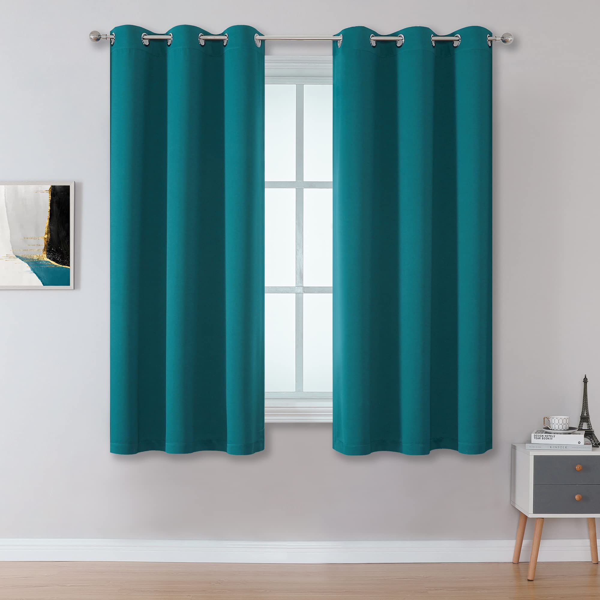 Dualife 2 Panels Teal Blackout Curtains For Bedroom 54 Inch Length - Teal Summer Curtains Grommet Thermal Insulated Room Darkeni