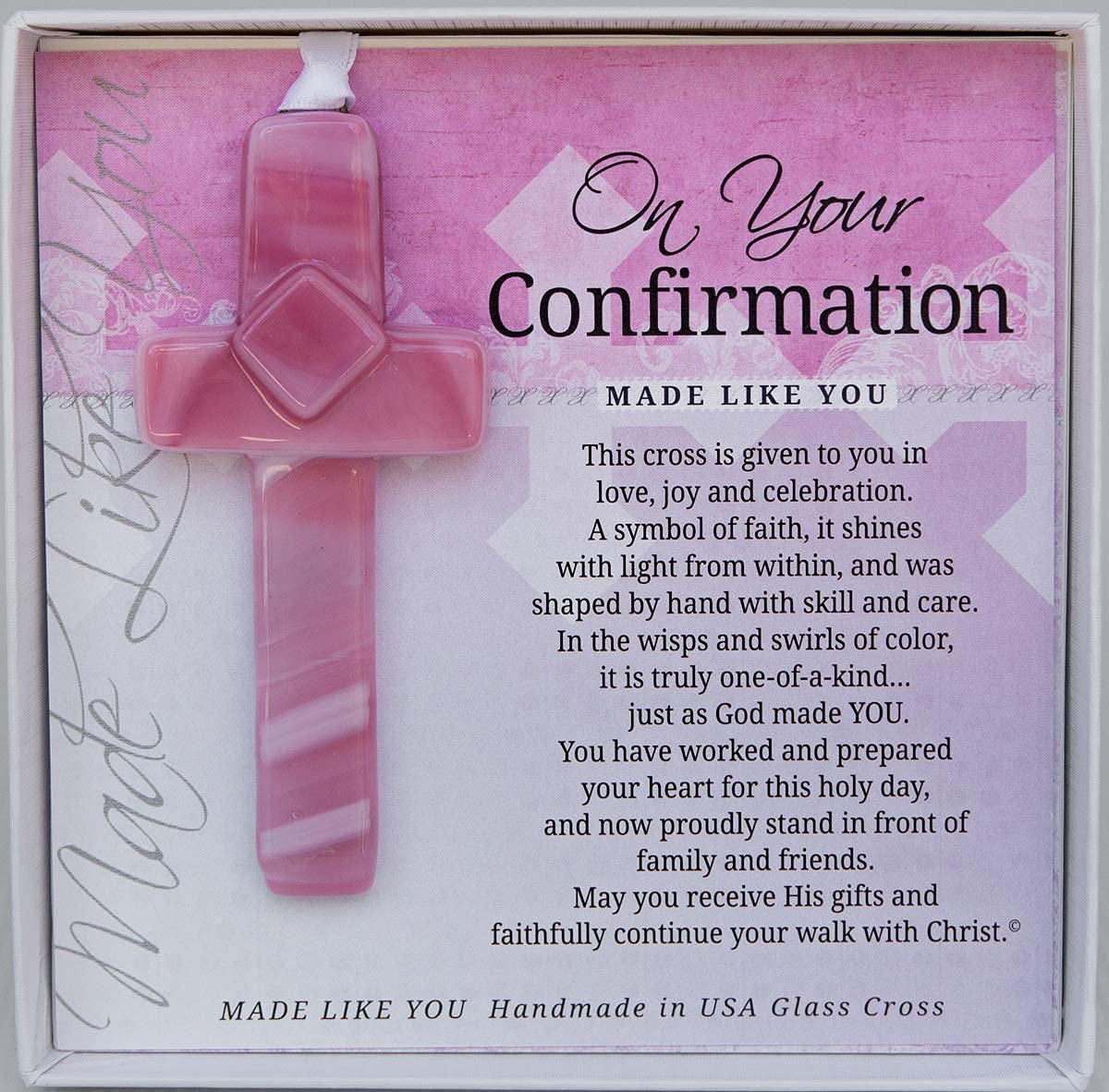 The Grandparent Gift Handmade in USA Glass Cross/Confirmation Gift for Girl/Granddaughter/Goddaughter/Niece