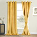 DWCN Velvet Curtains 90 Inches Long - Yellow Room Darkening Privacy Protect Window Treatments Thick Grommet Tieable Privacy Drap