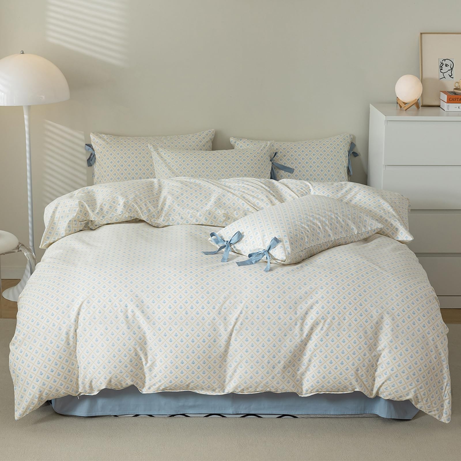 Girl Duvet Cover Full Cozy Cotton Comforter Cover Blue Flowers Coquette Bedding Set 3 Piece For Teen College Dorm Romantic Fresh