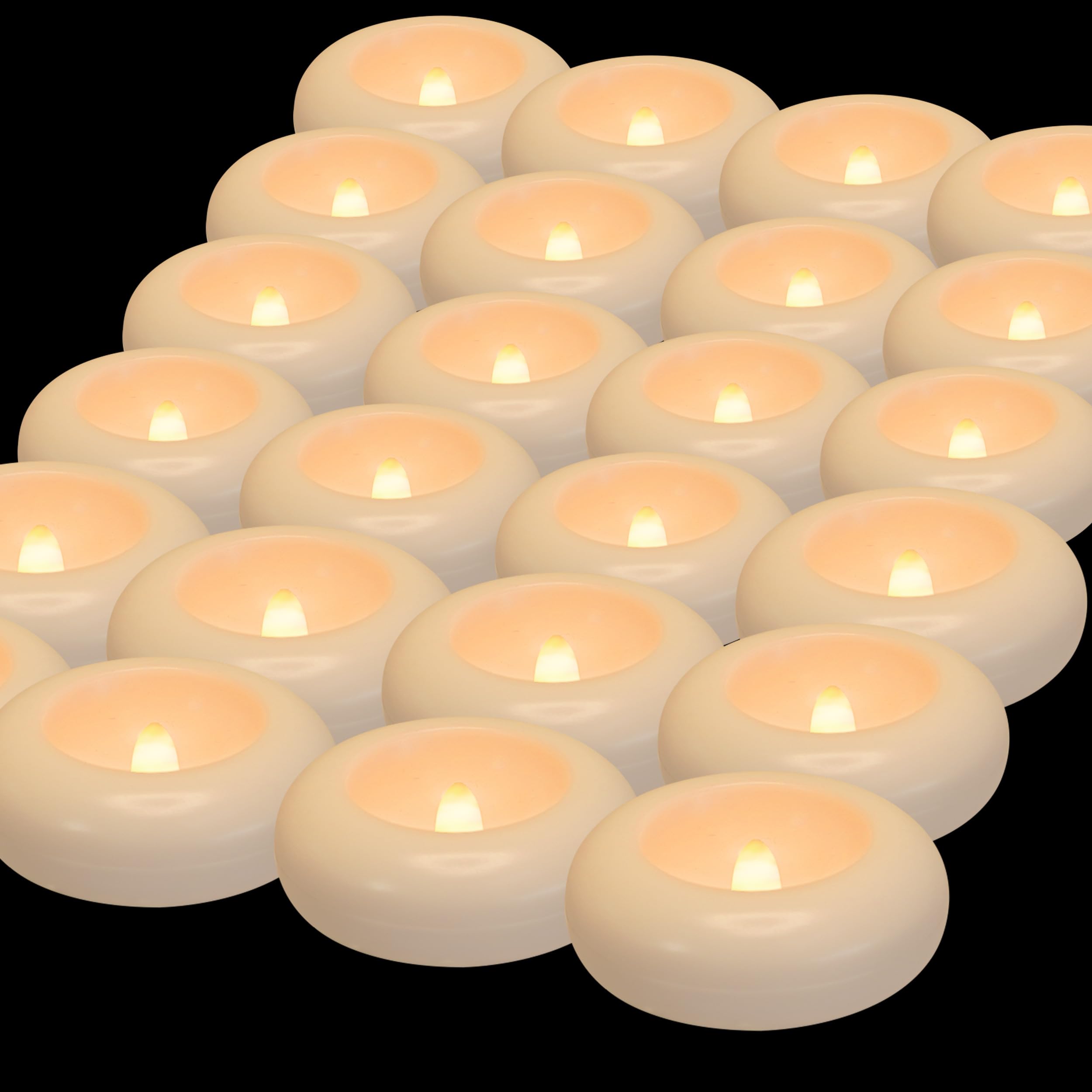 Aignis Flameless LED Floating Candles, 3 Inch White Battery Operated Candles Tealights 24 Pack for Pool/Bathtub/Hot Bath/Wedding