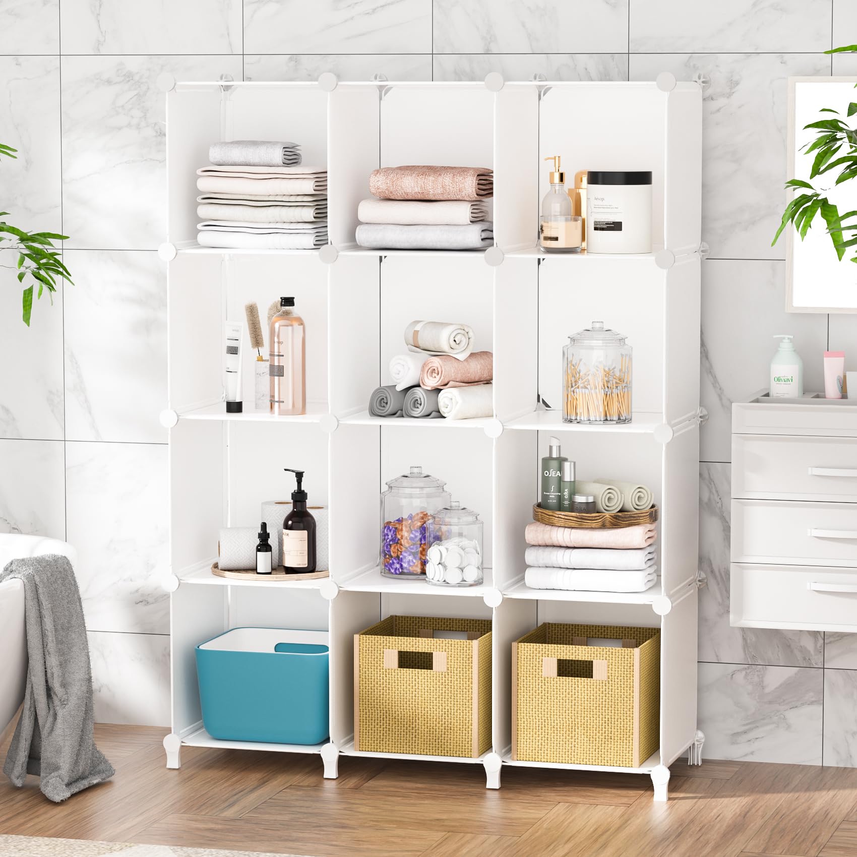 Closet Organizer, 12 Cubby Storage Organizer,Book Shelf,Clothes Storage,Yarn Storage For Bedroom Organization(White)