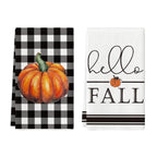 Artoid Mode Buffalo Plaid Pumpkin Hello Fall Kitchen Towels Dish Towels, 18x26 Inch Seasonal Decoration Hand Towels Set of 2