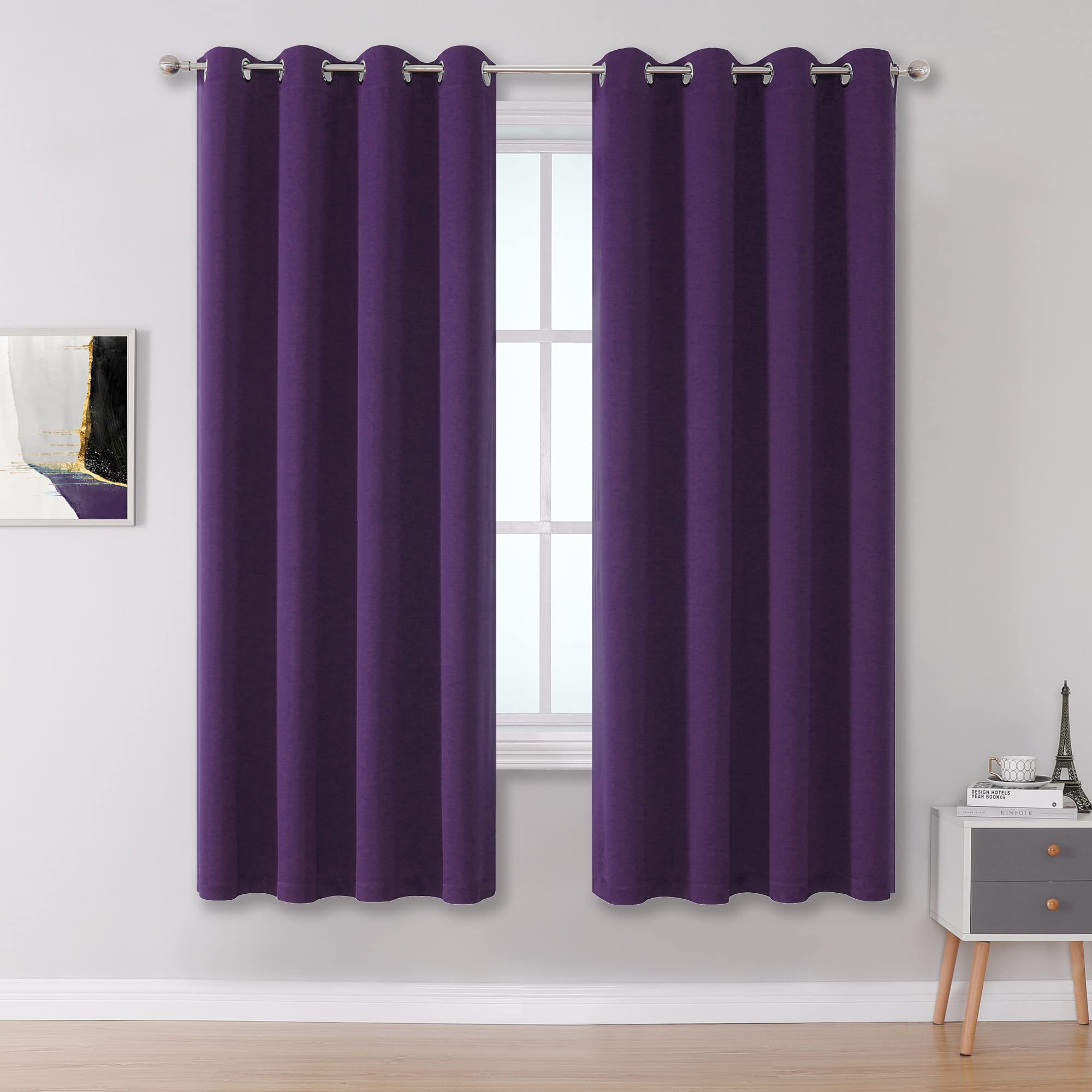 Dualife Dark Purple Room Darkening Window Curtain Panels For Bedroom 72 Inch Length Set Of 2 Panels Grommet Top Purple Solid Bla