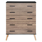 Better Home Products Eli Mid-Century Modern 5 Drawer Chest in Black & Sonoma Oak