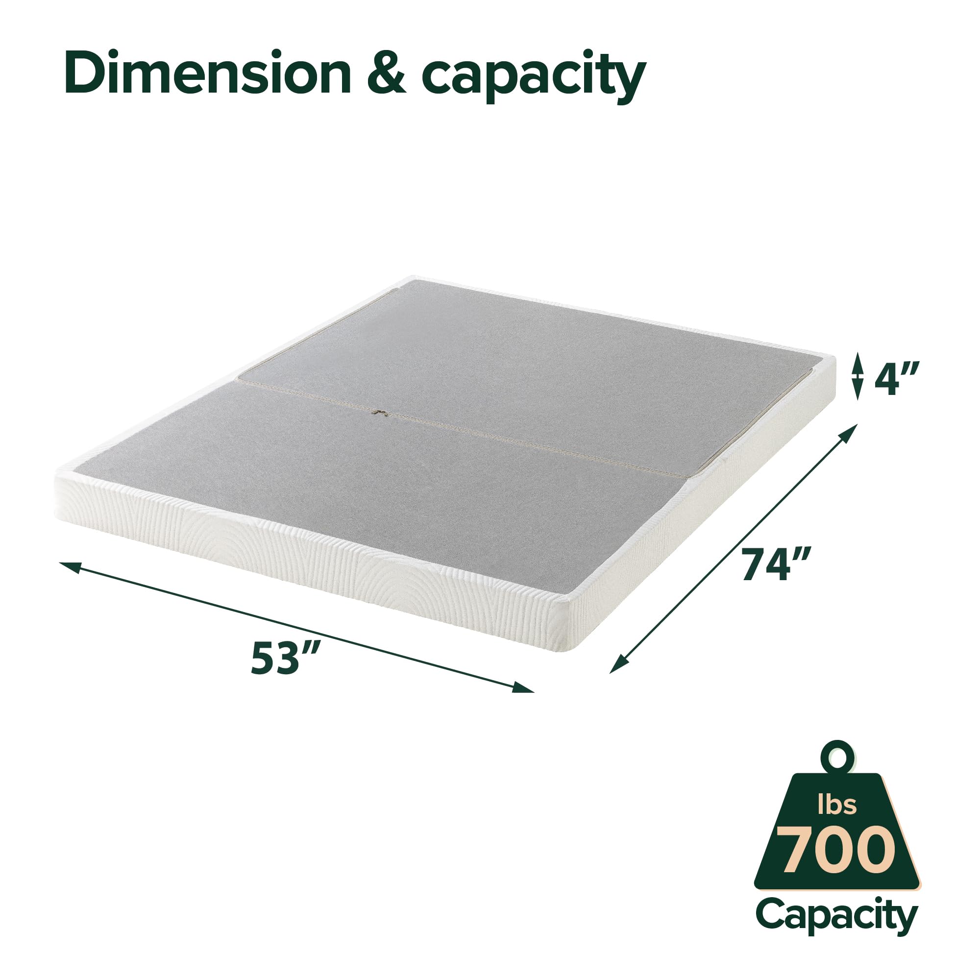 Zinus No Assembly Metal Box Spring, 4 Inch White Mattress Foundation, Sturdy Metal Structure, Full