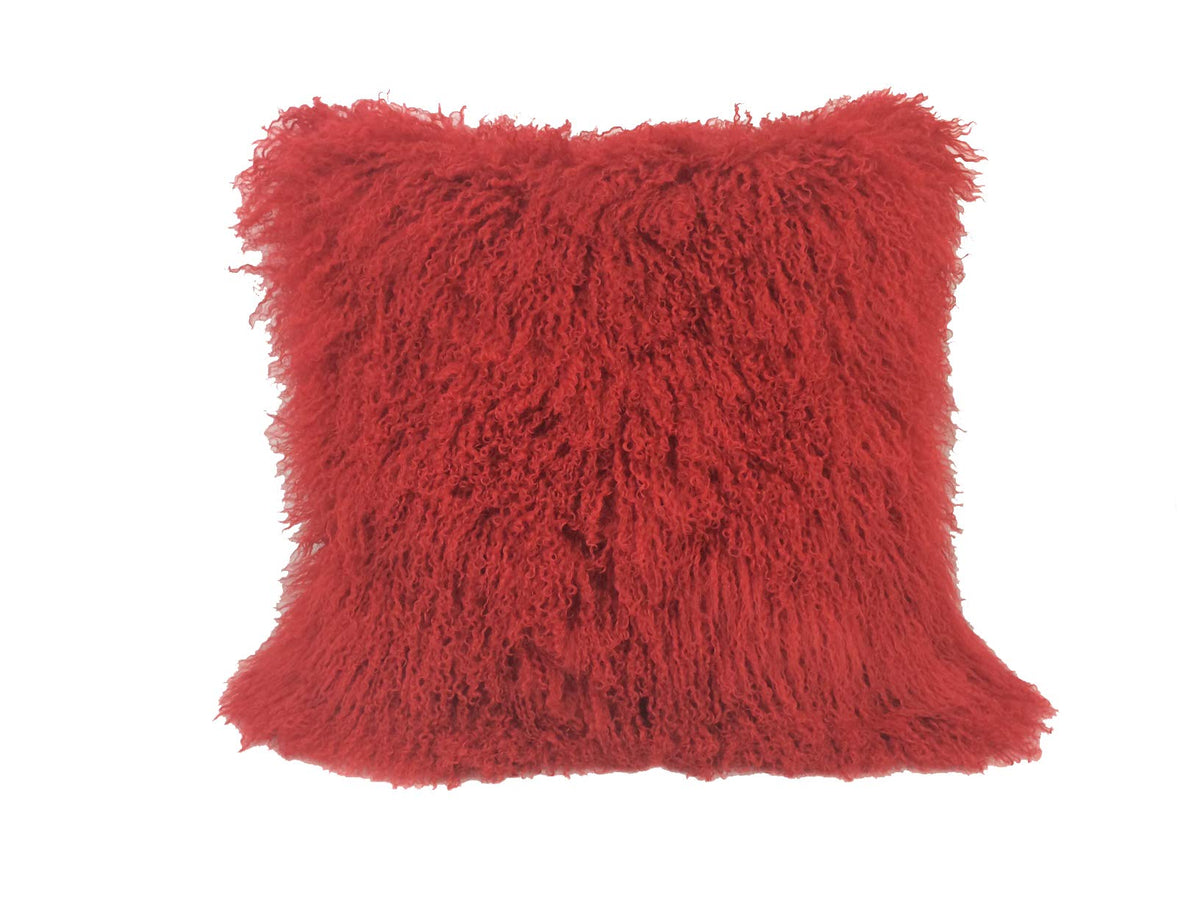 HomeRoots Genuine Tibetan Lamb Front with Microsuede Backing 20' Red Genuine Tibetan Lamb Fur Pillow with Microsuede Backing