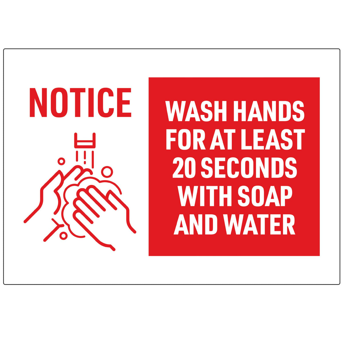 Avery Preprinted Wall Decals, &quot;Wash Hands for at Least 20 Seconds&quot; Safety Signs, 7&quot; x 10&quot;, Tear and Water Resistant, 5 Removable Wall Signs (83175)